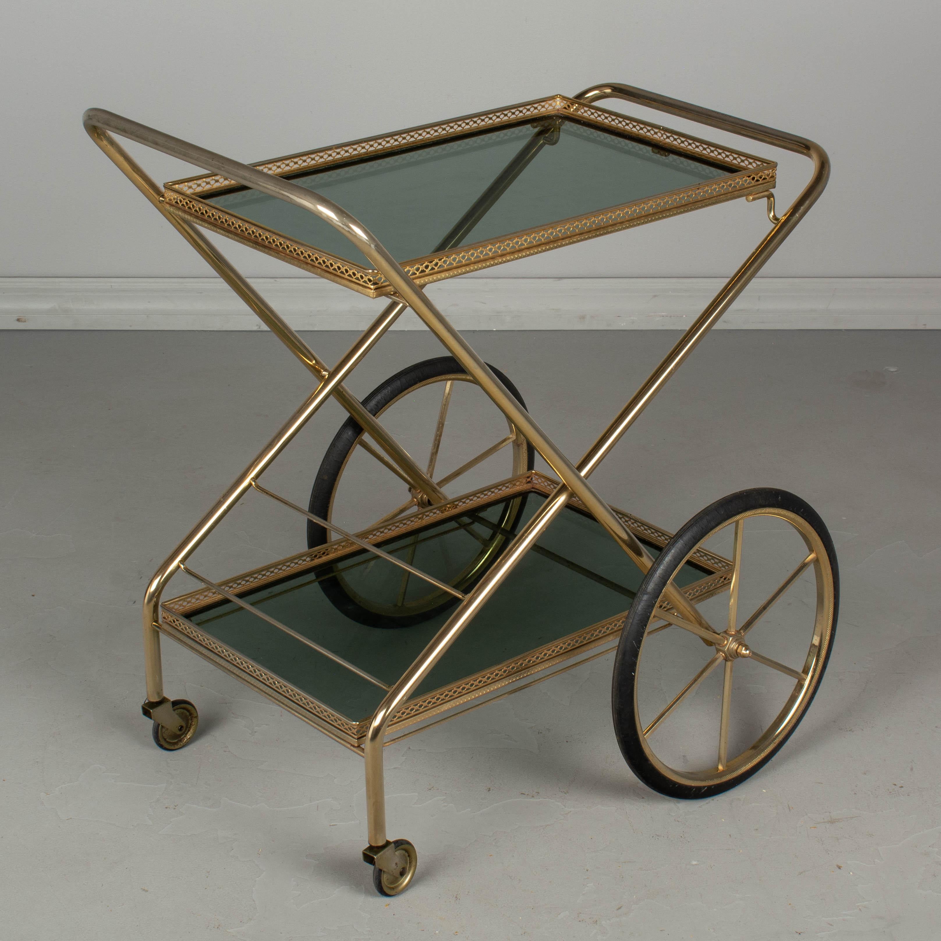 French Brass and Smoke Glass Folding Bar Cart In Good Condition In Winter Park, FL
