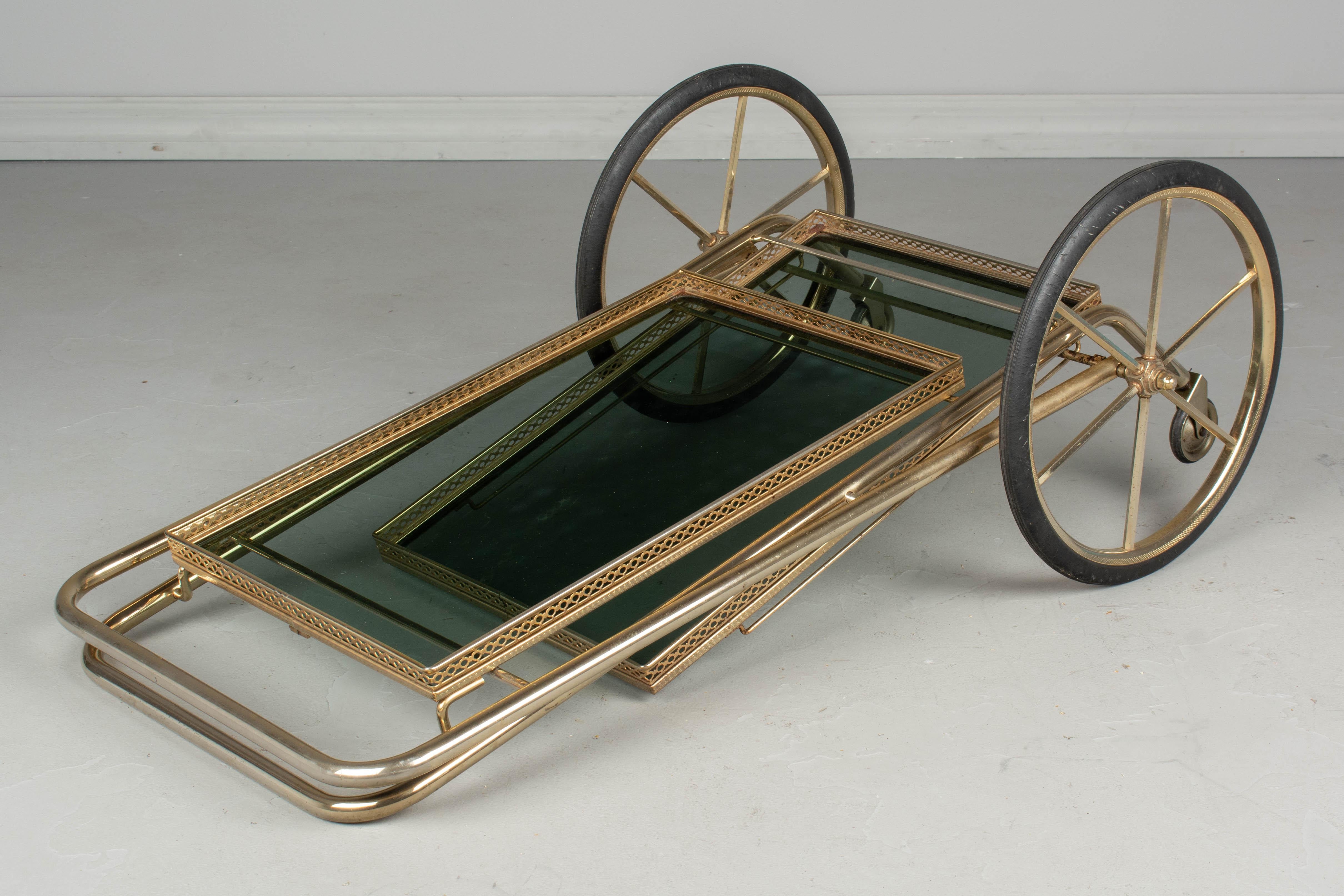 French Brass and Smoke Glass Folding Bar Cart 3