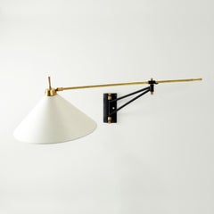 French Brass and Steel Swing Arm Wall Lamp, 1950