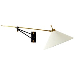 French Brass and Steel Swing Arm Wall Lamp, 1950