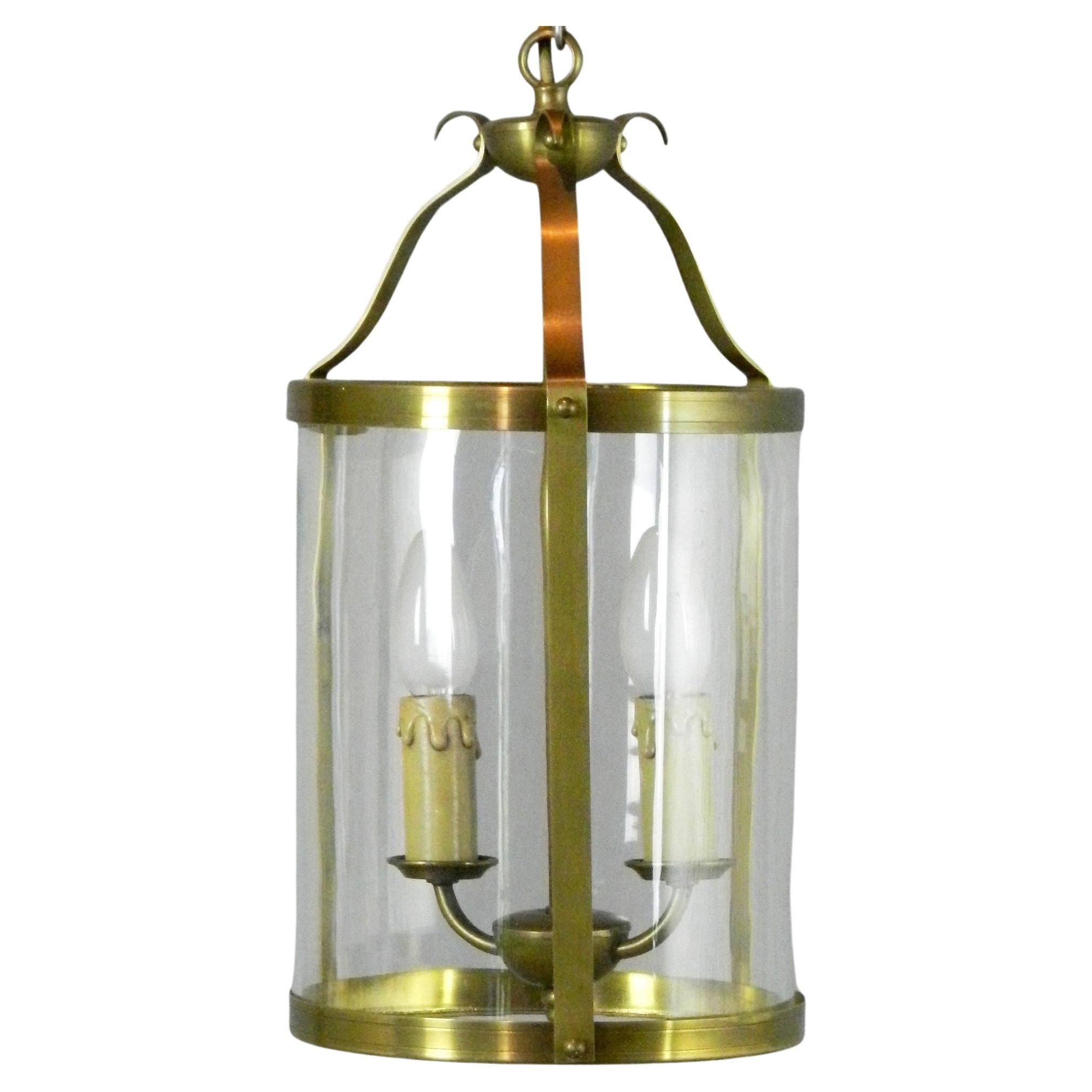 French Brass Antique Twin Light Hall Lantern For Sale
