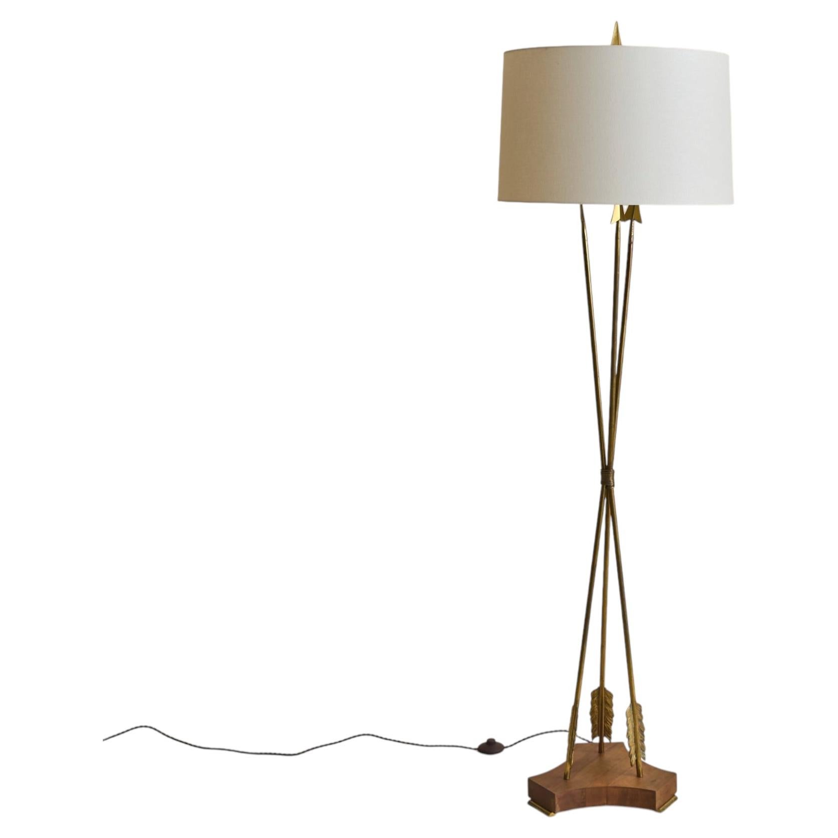French Brass Arrow Floor Lamp by Marcel Guillemard, 1950s For Sale