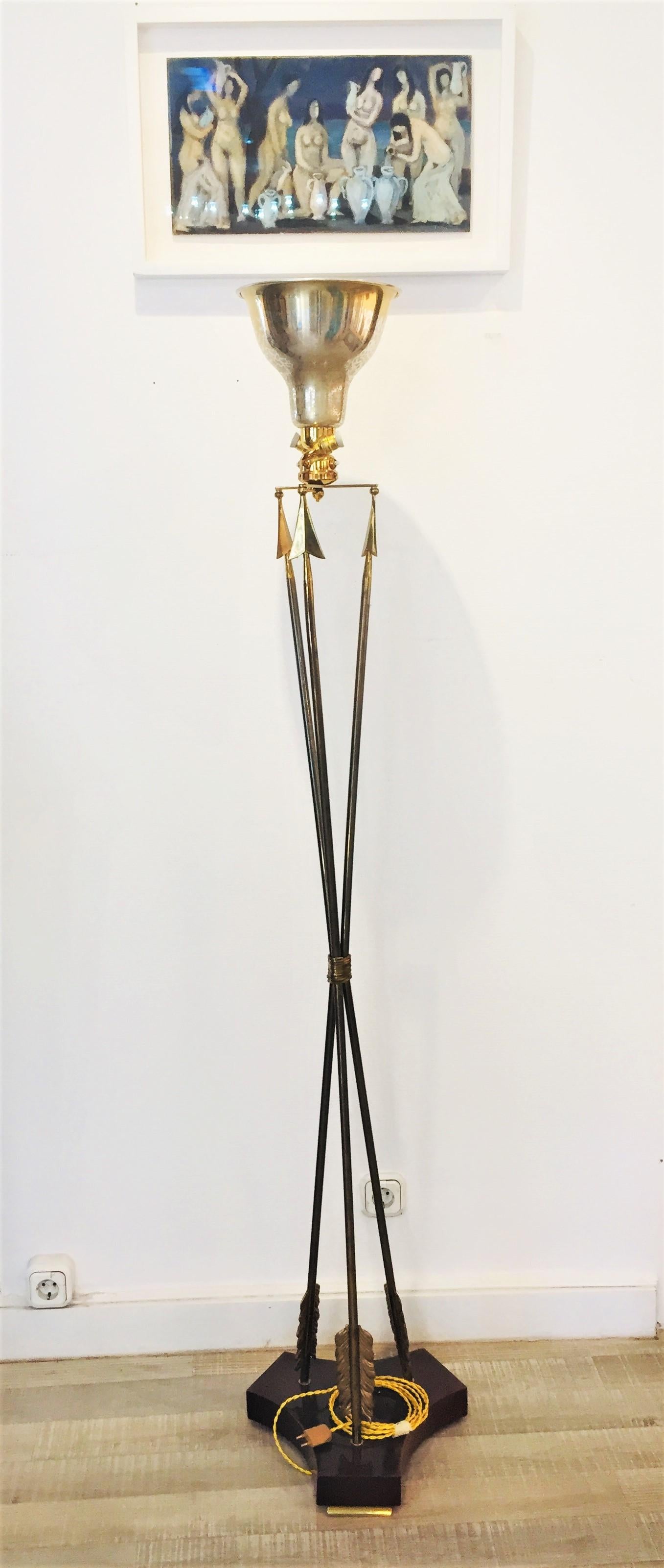 French Brass Arrow Style Floor Lamp Maison Jansen 7