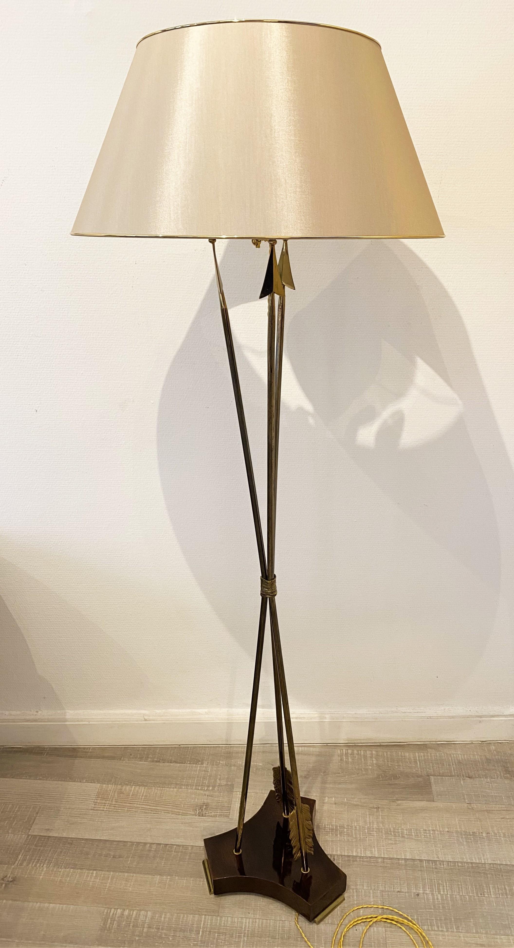 French Brass Arrow Style Floor Lamp Maison Jansen 2