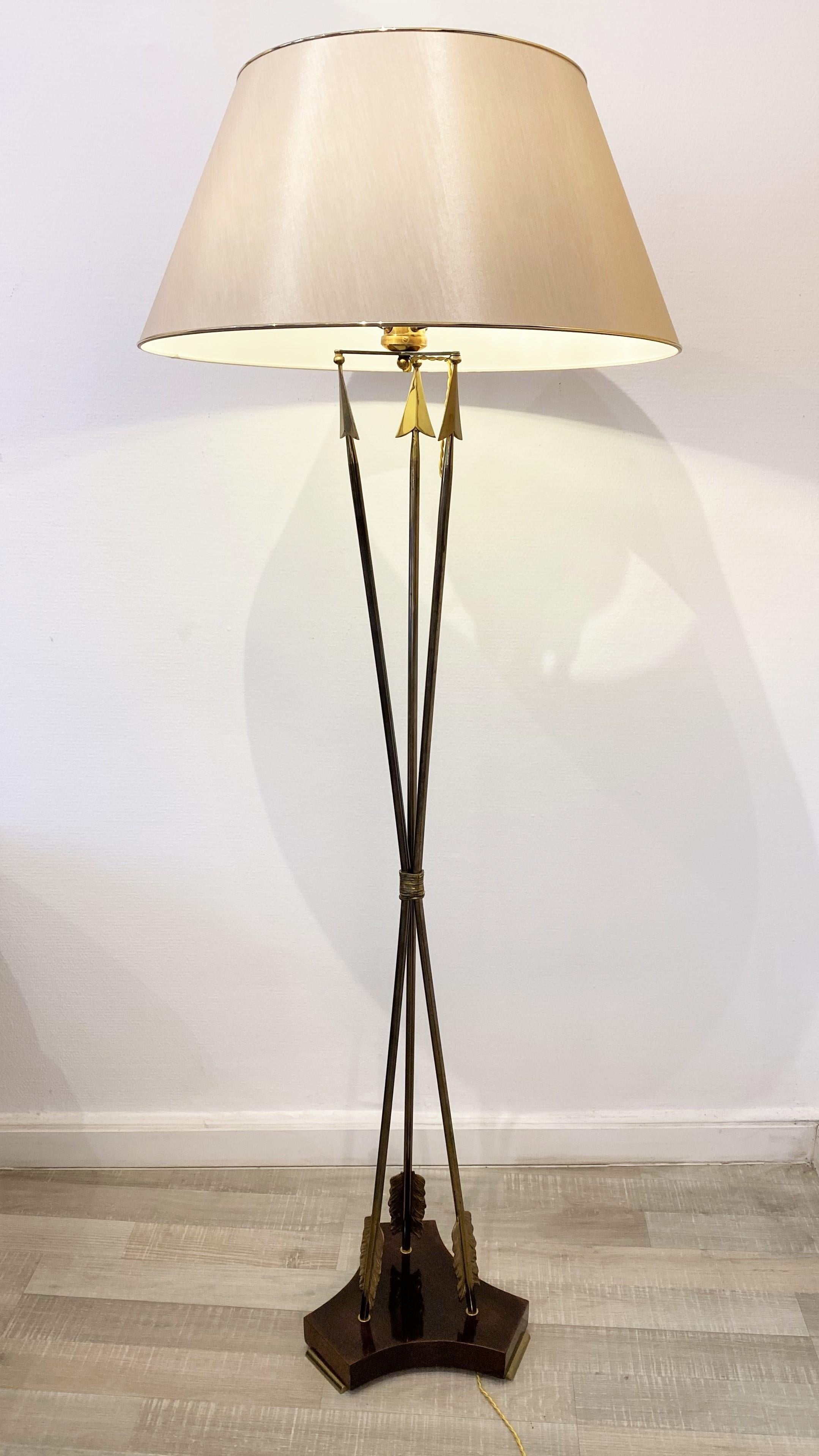 French Brass Arrow Style Floor Lamp Maison Jansen 3