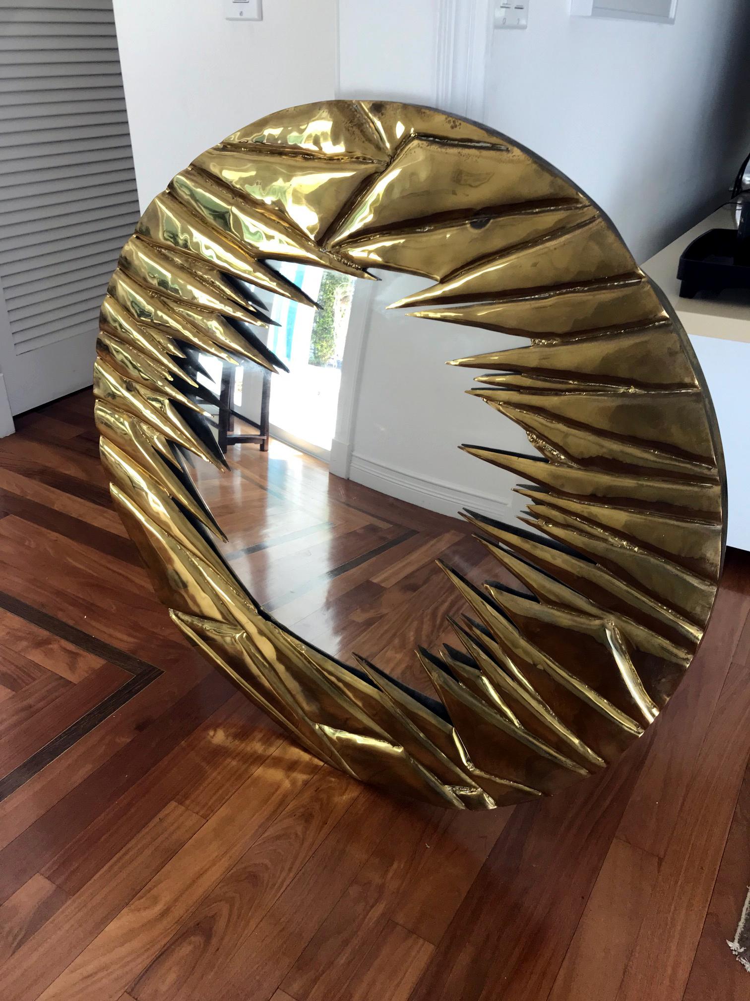 French Brass Artisanal Mirror by Alain Chevert In Good Condition For Sale In Atlanta, GA