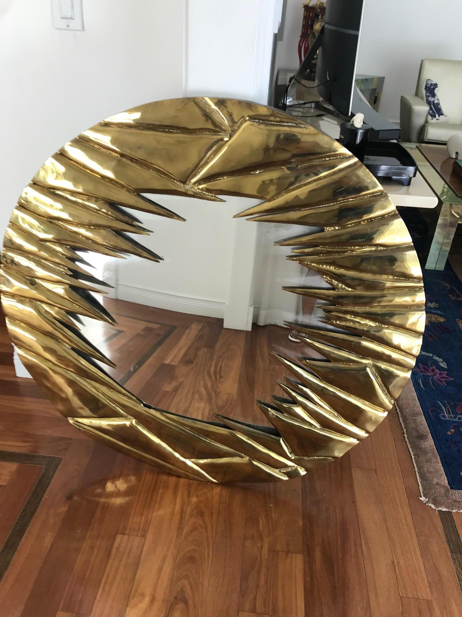 Late 20th Century French Brass Artisanal Mirror by Alain Chevert For Sale
