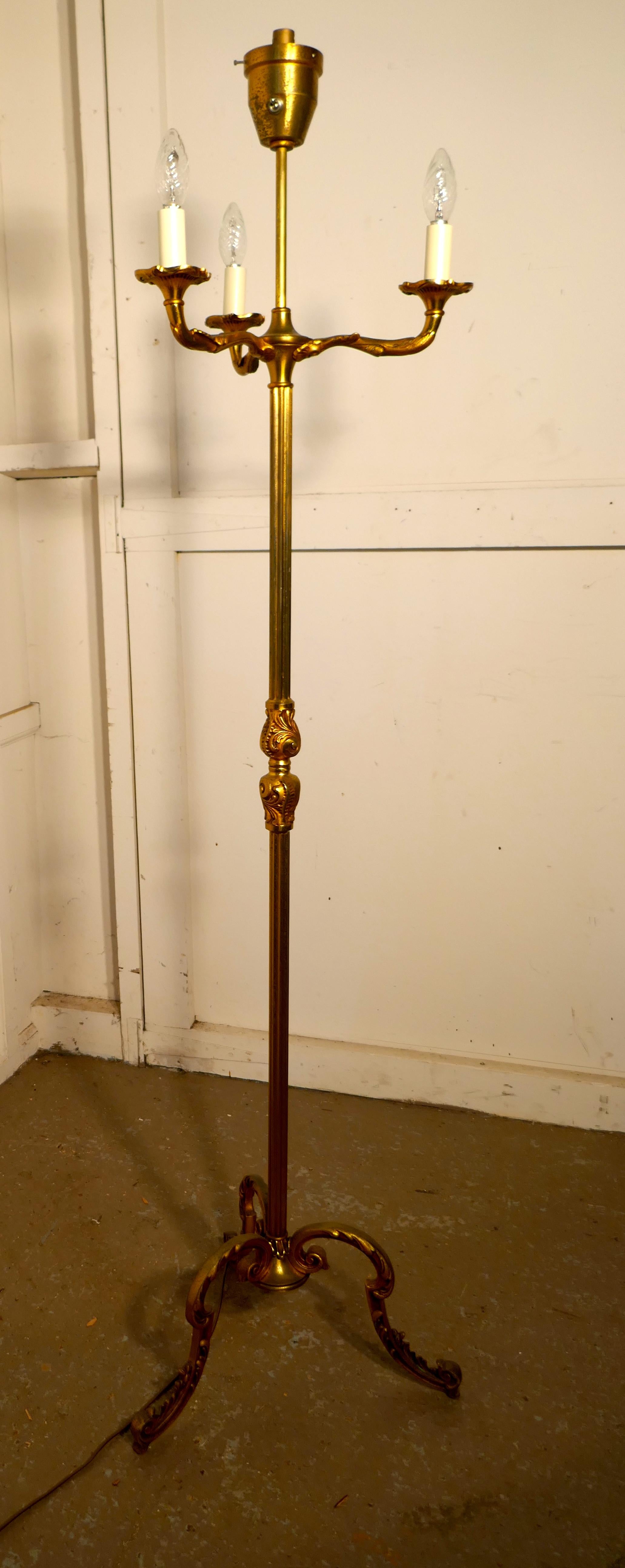 French brass Arts & Crafts floor lamp, Regency style standard lamp 


This is a very attractive piece, the base has arched Splayed Feet decorated with acanthus leaves, there is also an Acanthus leaf decoration half way up the central column. At