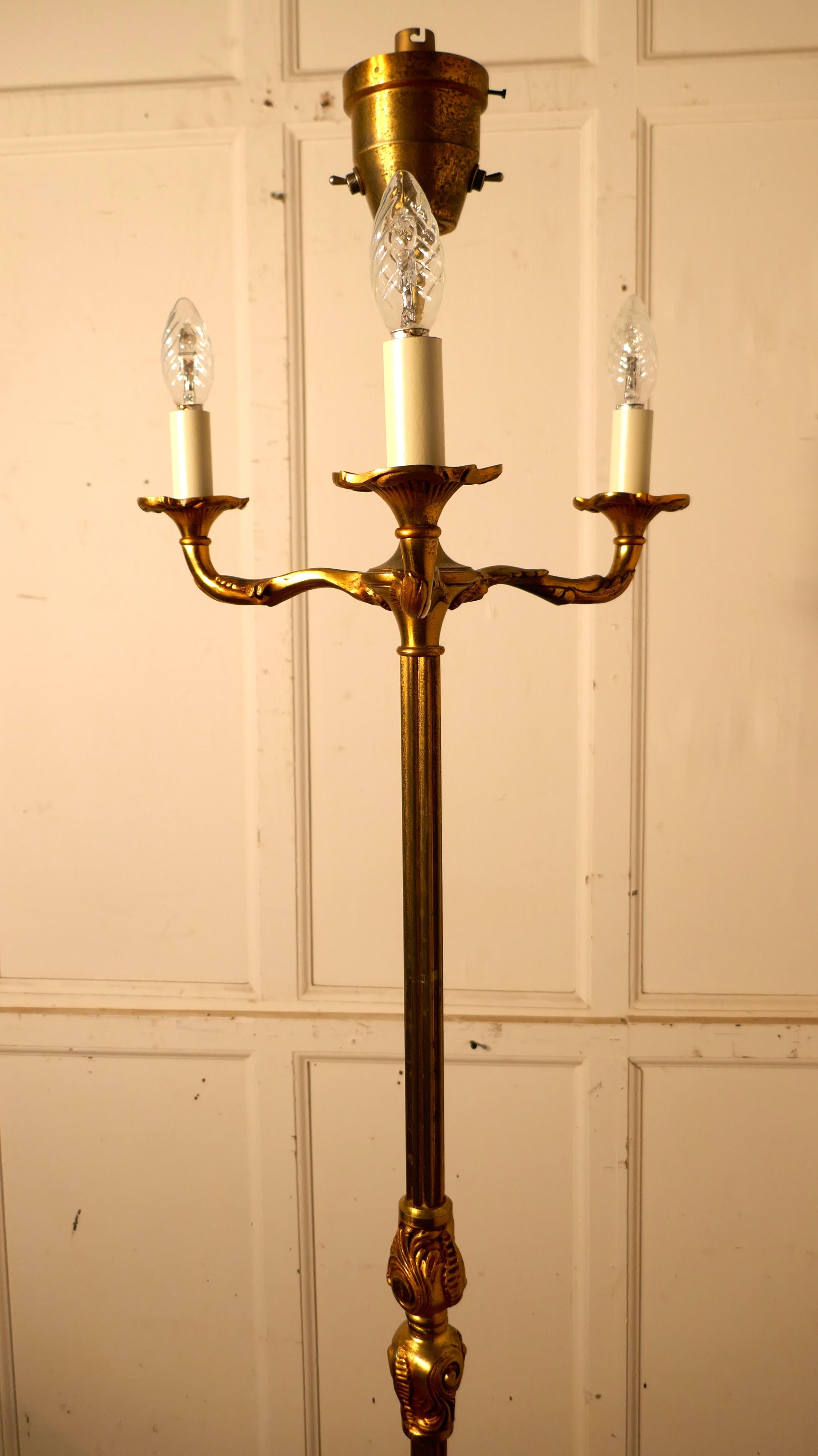 Arts and Crafts French Brass Arts & Crafts Floor Lamp, Regency Style Standard Lamp