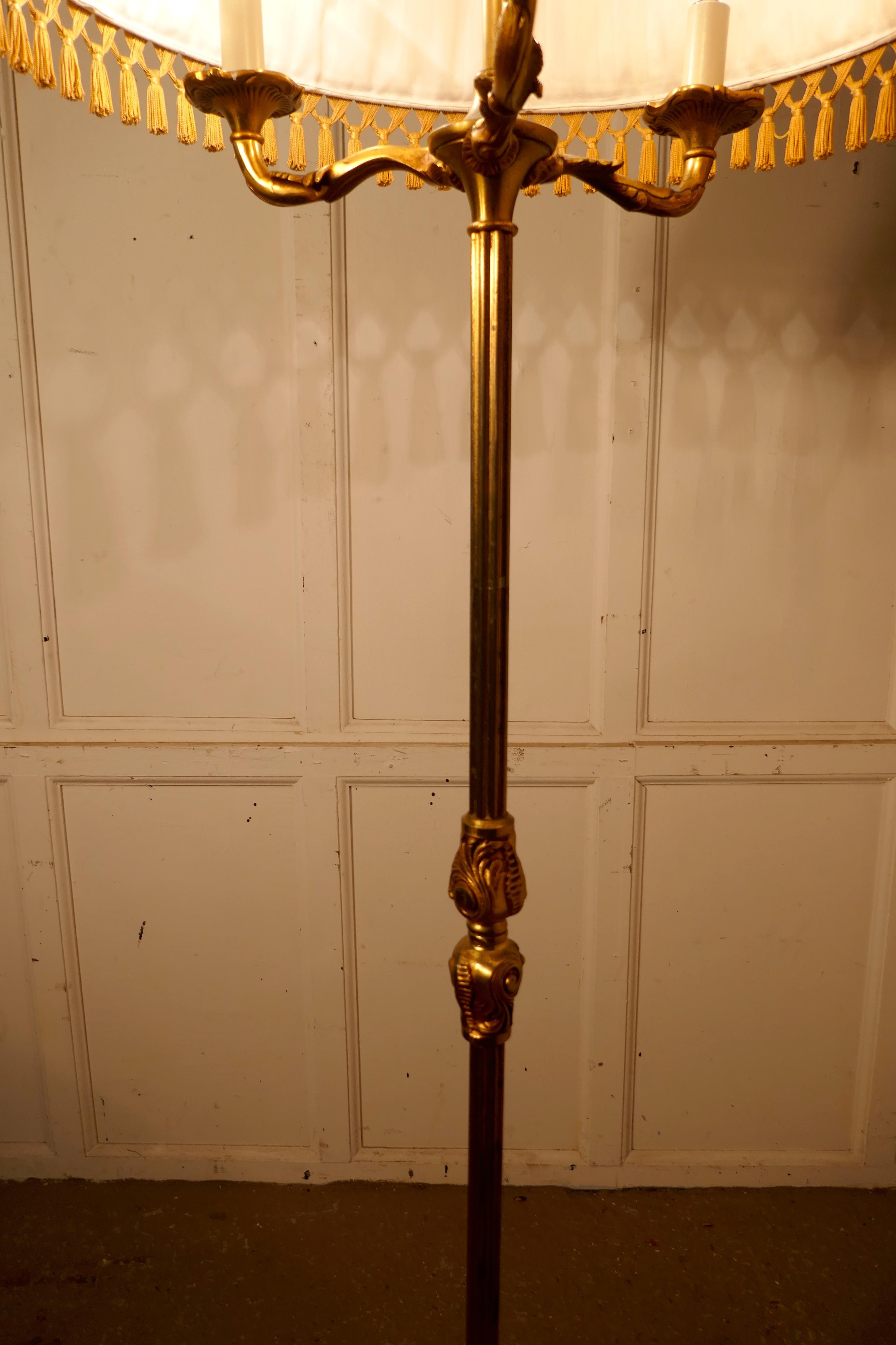 Early 20th Century French Brass Arts & Crafts Floor Lamp, Regency Style Standard Lamp