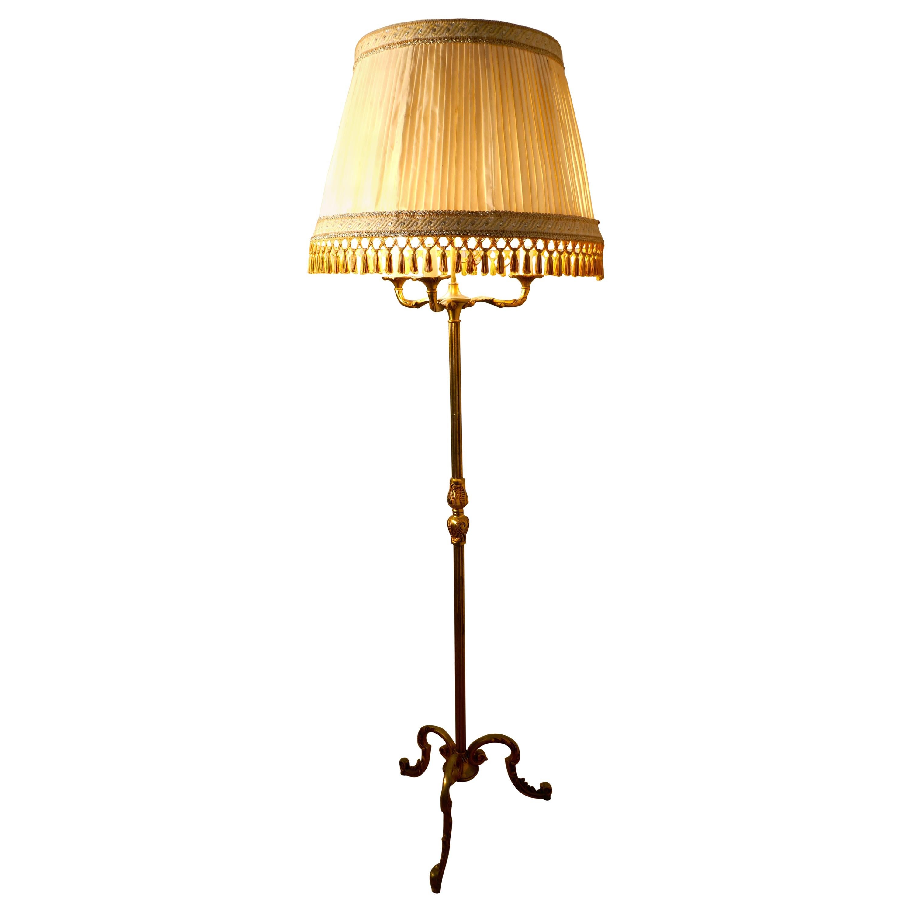 French Brass Arts & Crafts Floor Lamp, Regency Style Standard Lamp