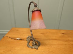 French Brass Bacchus Table Lamp with Opaline Glass Shade