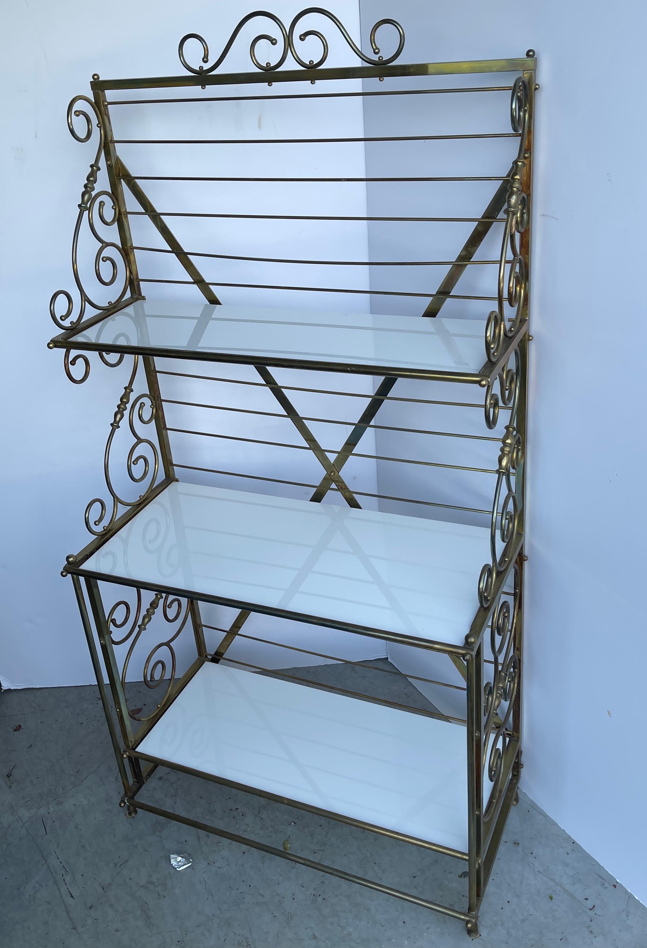 white bakers rack with cabinet
