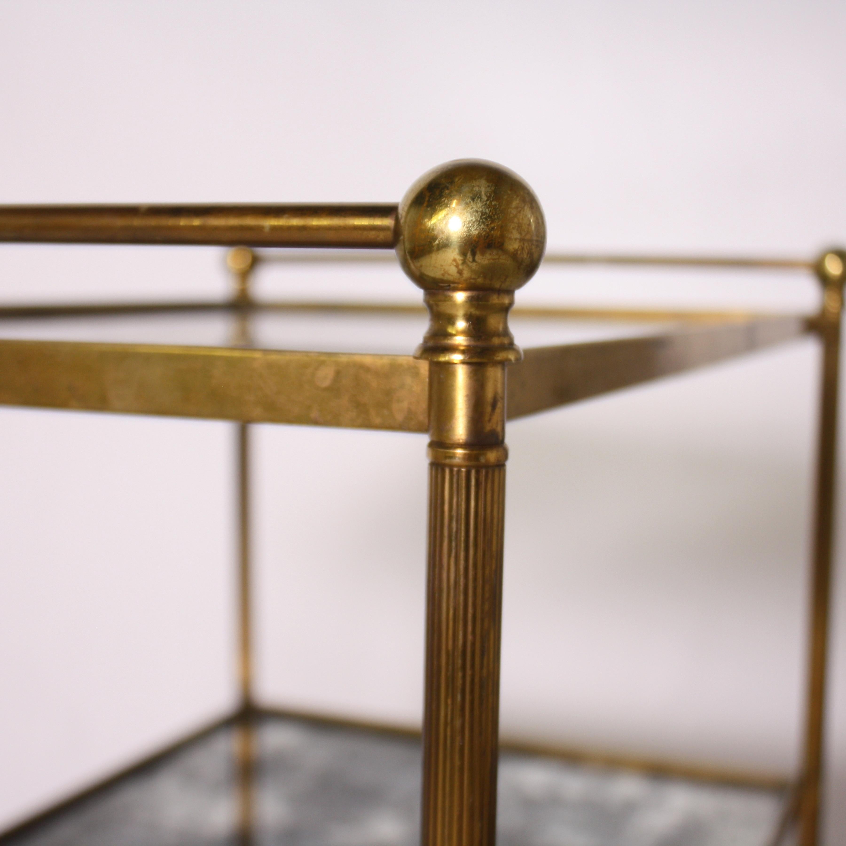 French Brass Bar Cart with Antique Mirrored Glass, circa 1960 1