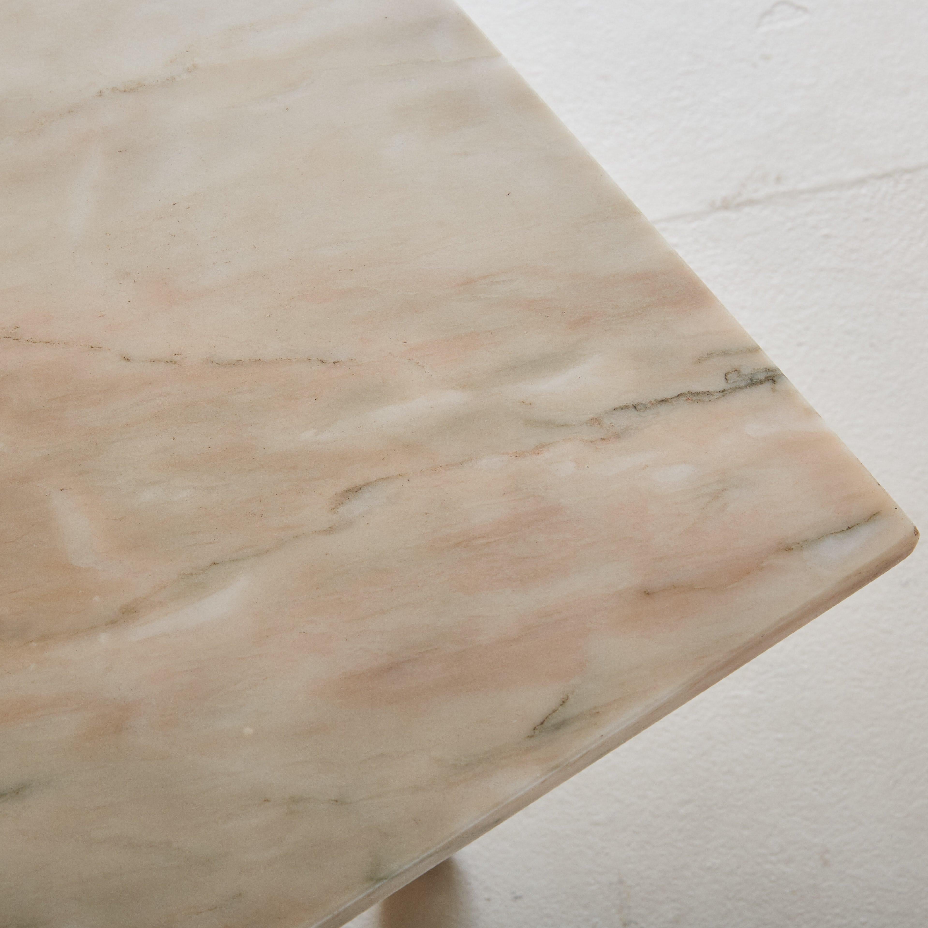 French Brass Base Coffee Table with Blush Marble Top, 1950s For Sale 5