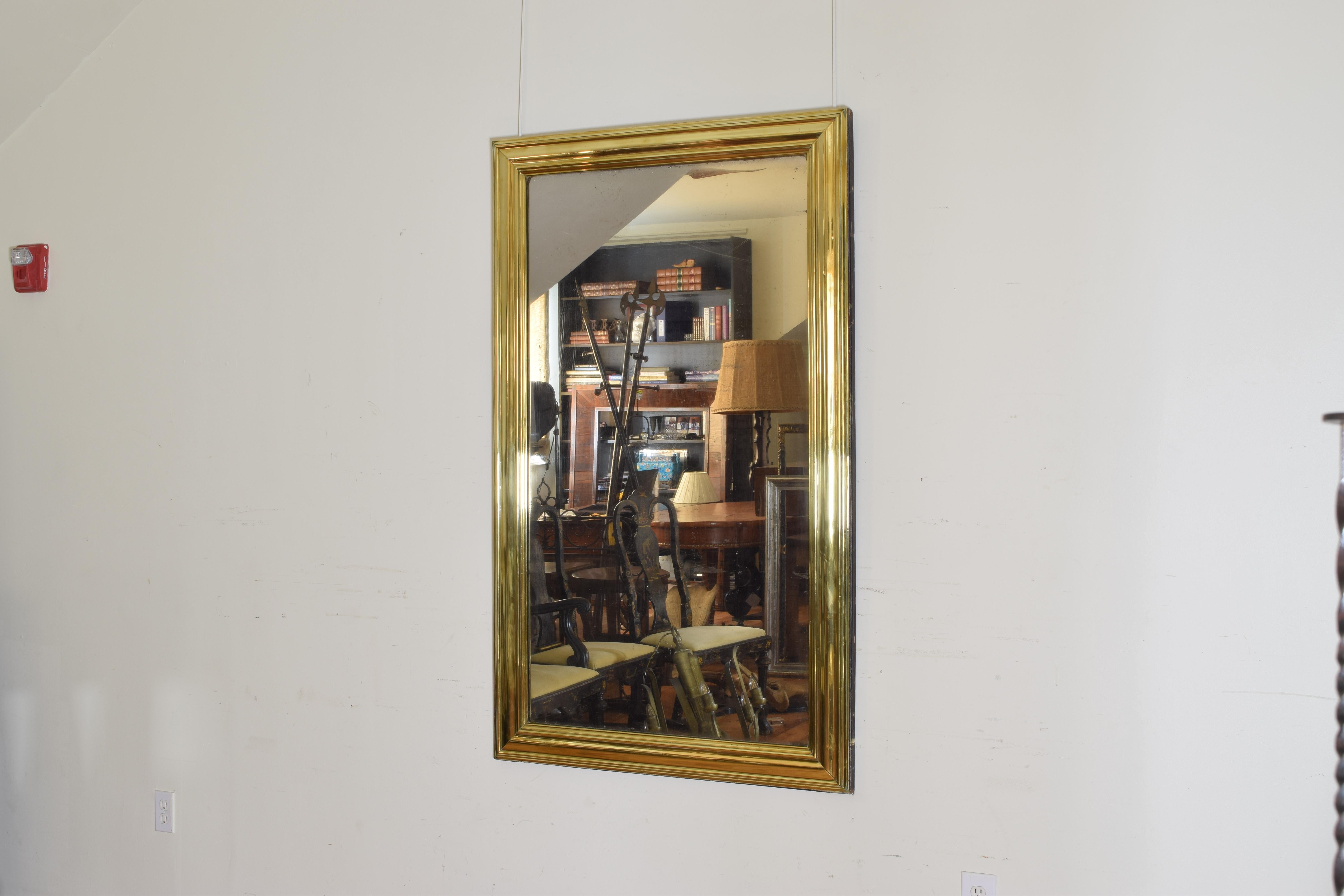 Aesthetic Movement French Brass Bistro Mirror, Turn of 20th Century