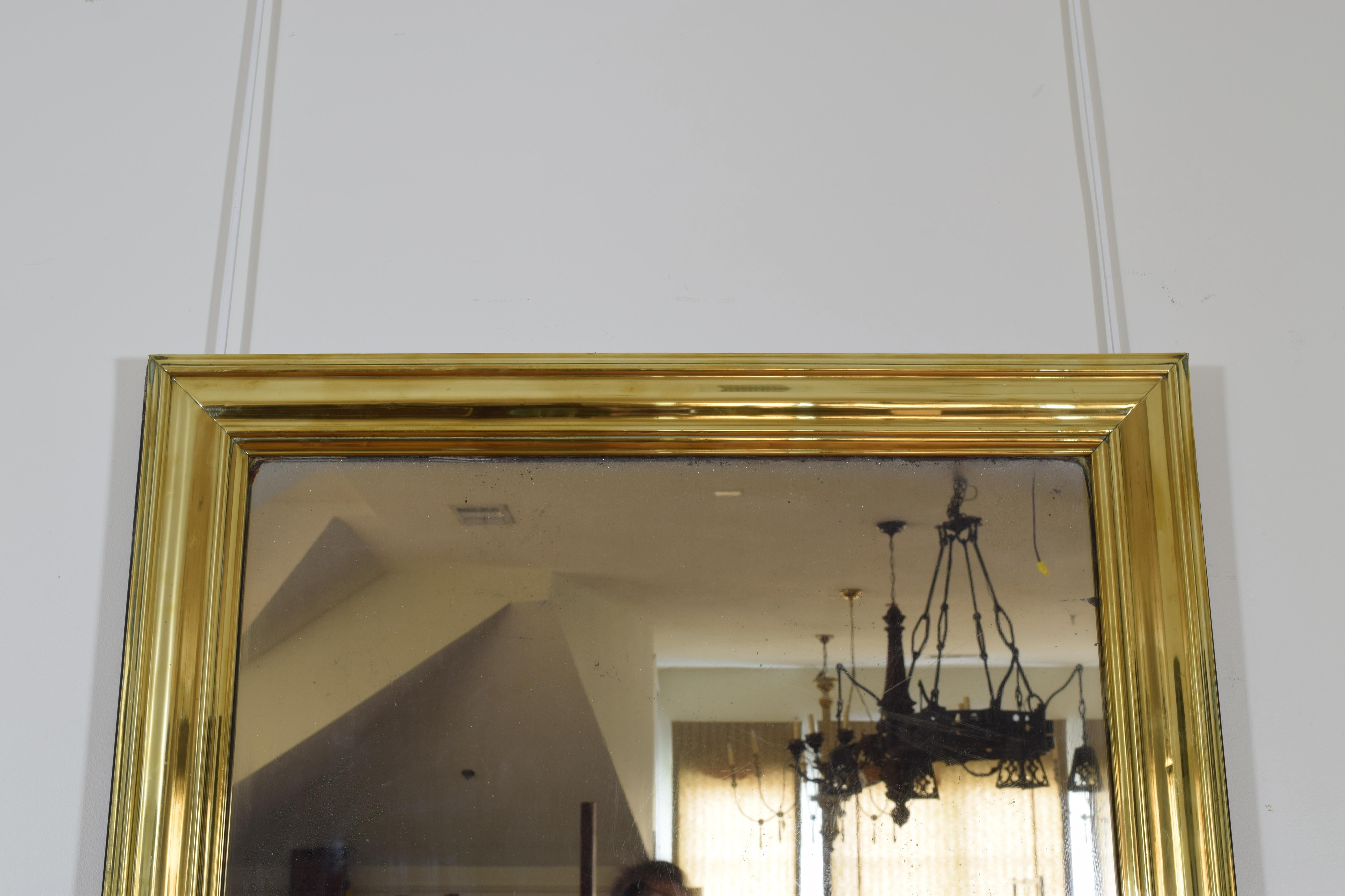 French Brass Bistro Mirror, Turn of 20th Century In Excellent Condition In Atlanta, GA