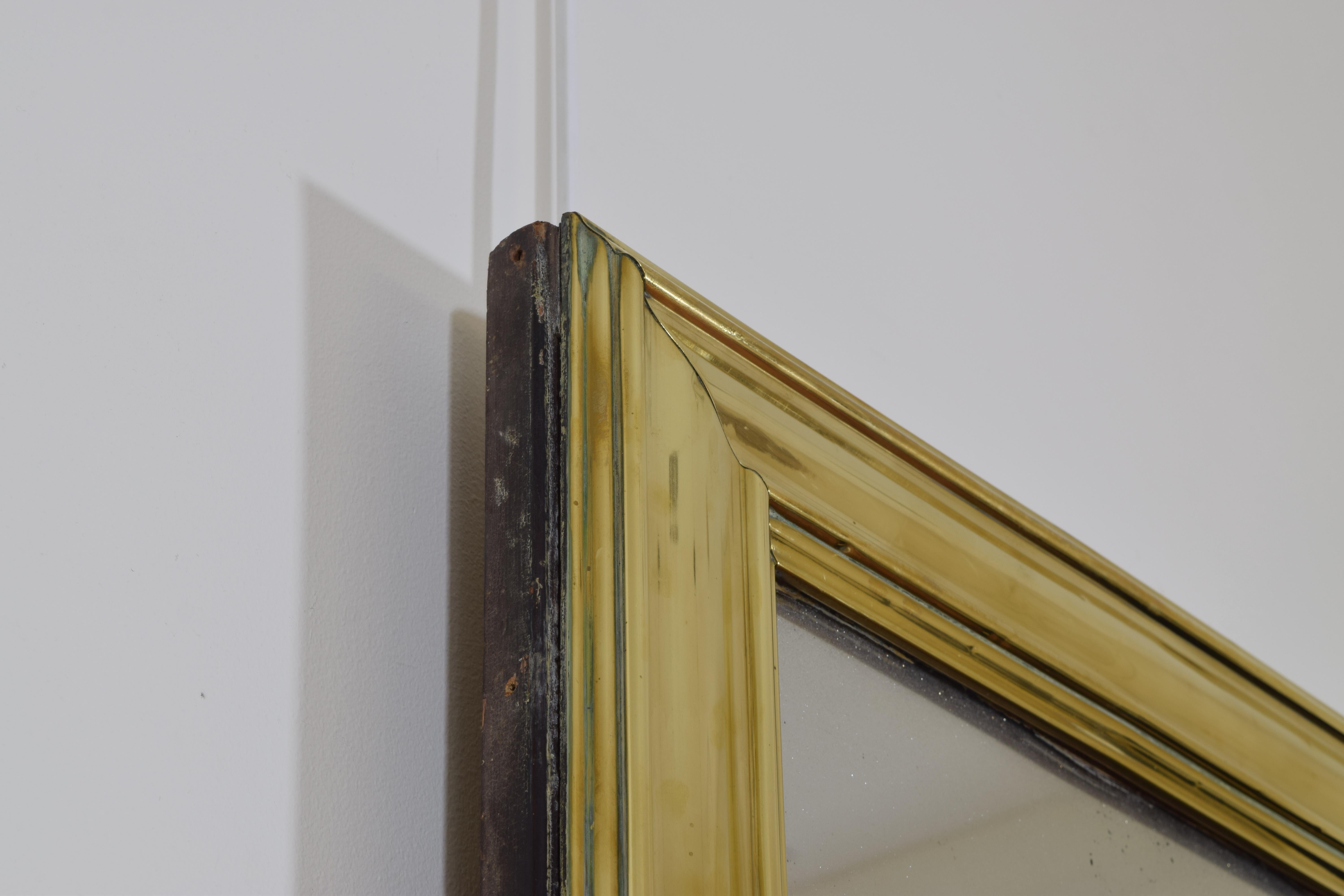Early 20th Century French Brass Bistro Mirror, Turn of 20th Century