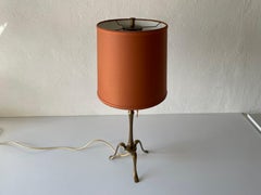 French Brass Body and Orange Fabric Shade Table Lamp, 1950s, France