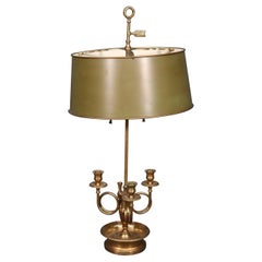 French Brass Bouillotte Lamp with Tole Metal Shade, Circa 1940