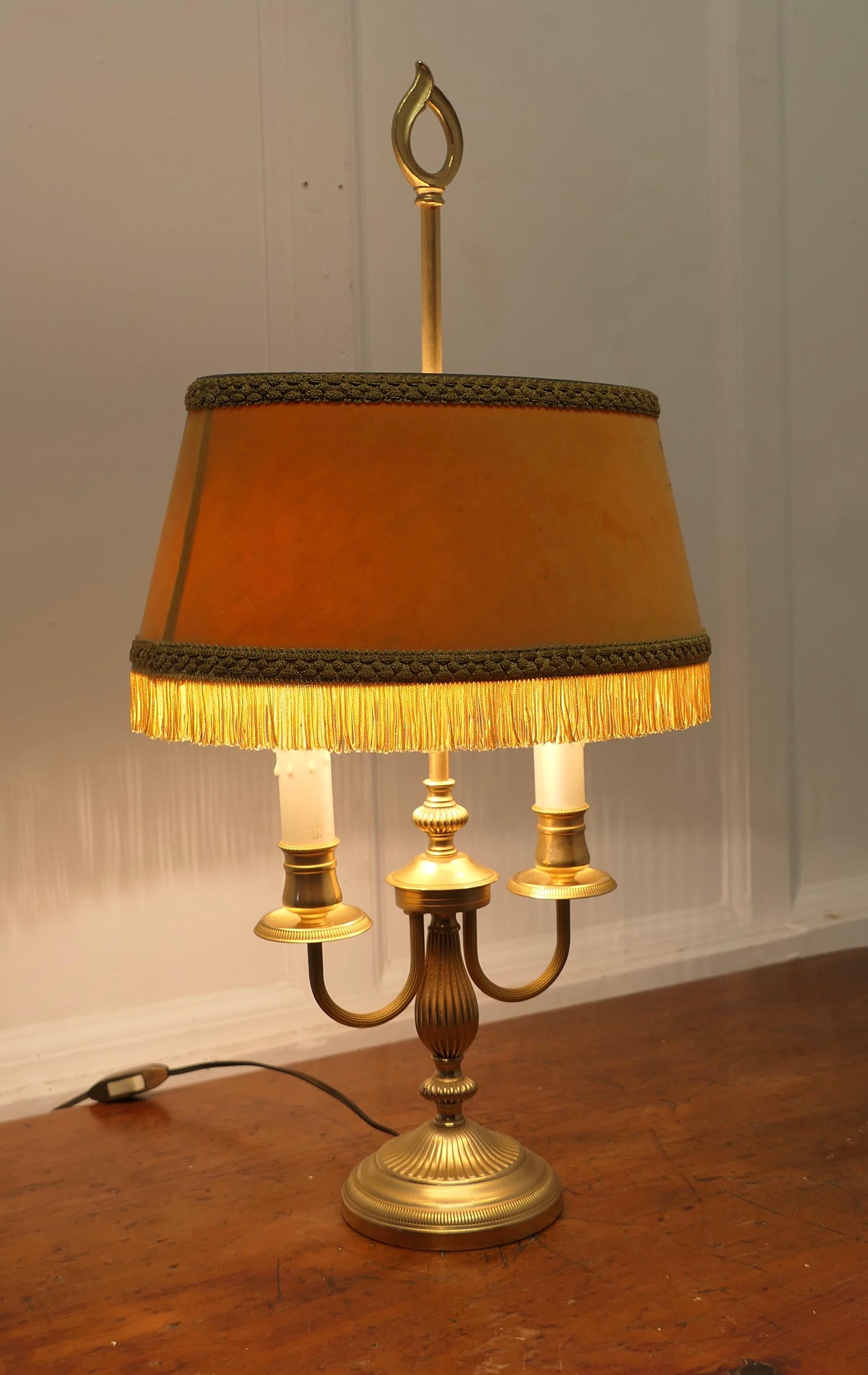 French Provincial French Brass Bouillotte Twin Desk Lamp    For Sale