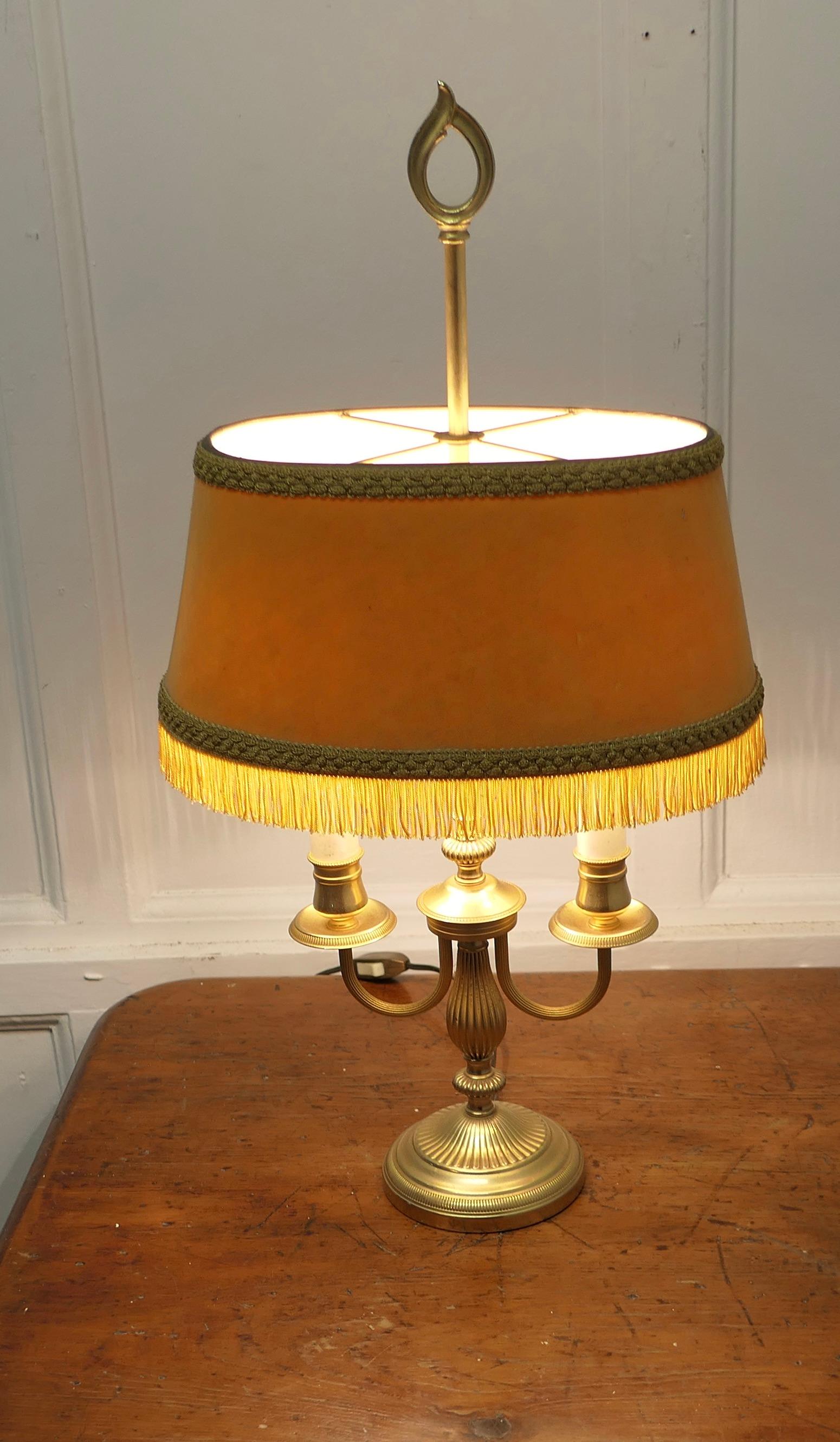 Mid-20th Century French Brass Bouillotte Twin Desk Lamp    For Sale