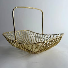 French Brass Bread Basket with Handle, Early 20th Century