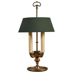French Brass Bullion Table Lamp with Green Shade