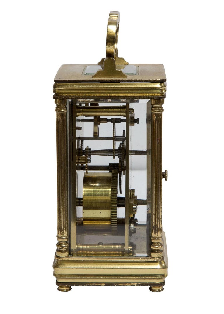 French Brass Cased Carriage Clock Standing on Bun Feet For Sale at