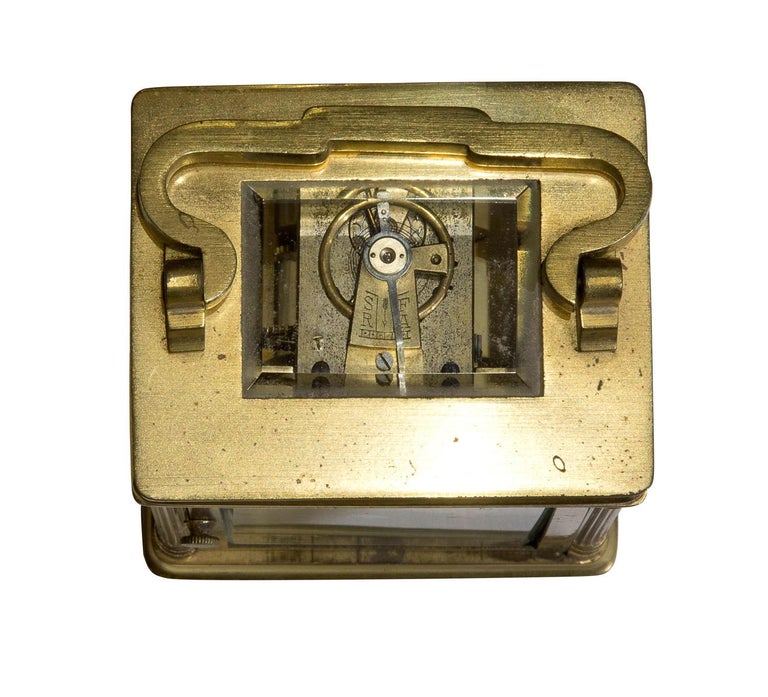 French Brass Cased Carriage Clock Standing on Bun Feet For Sale at