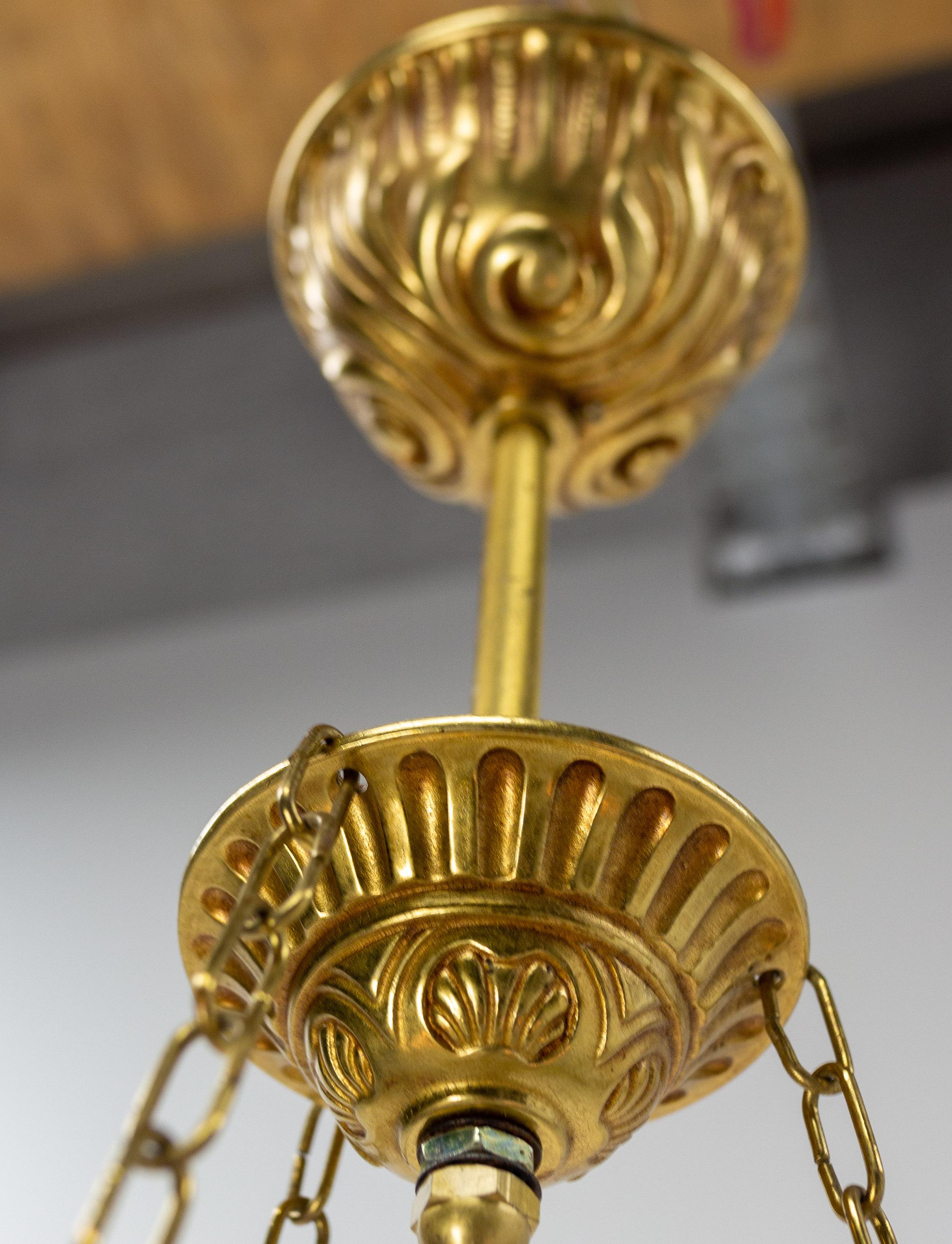 French Brass Ceiling Lamp with Three Putti Pendant Lustre, circa 1970 1