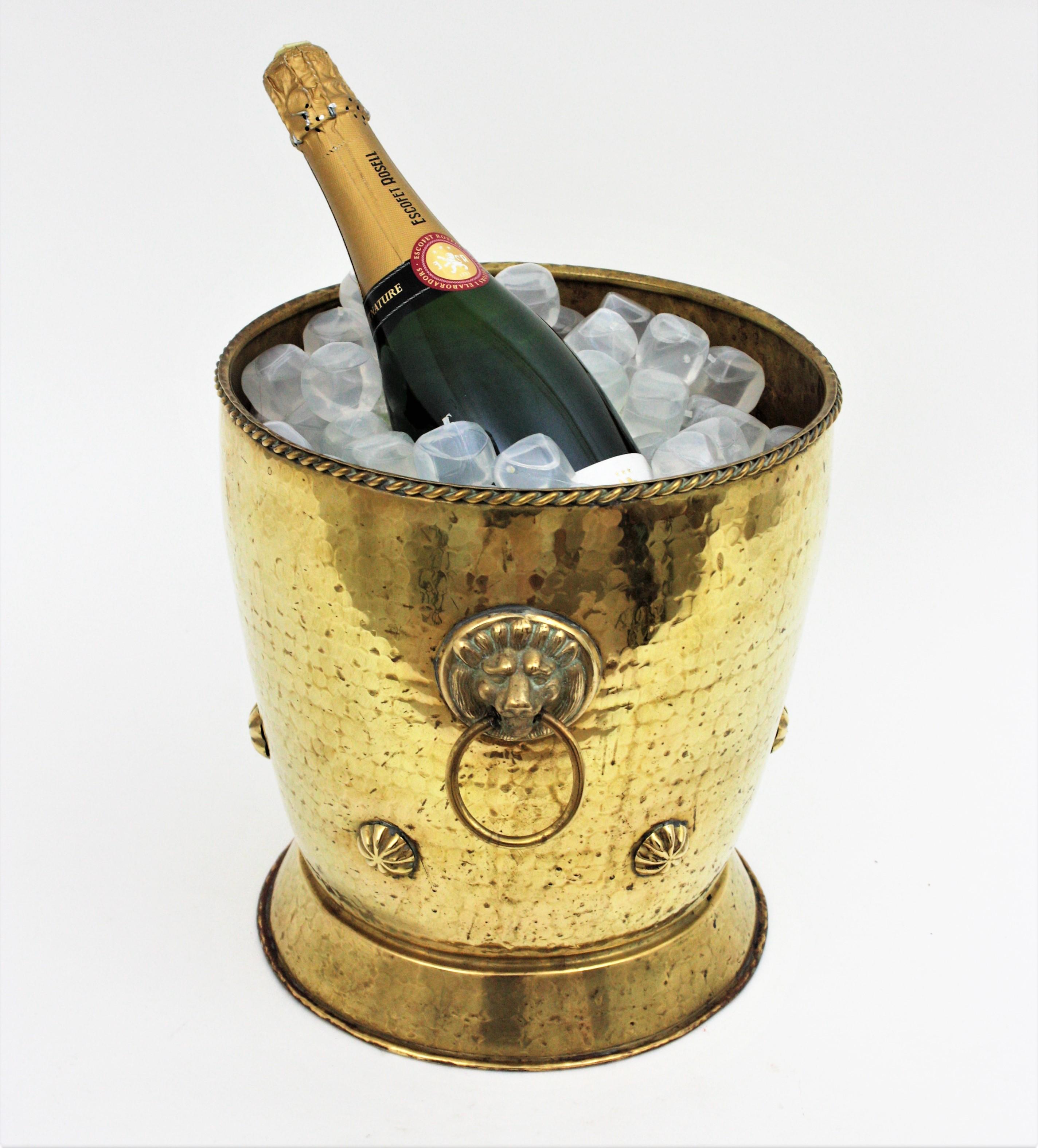 Regency French Brass Champagne Cooler Ice Bucket with Lion Heads