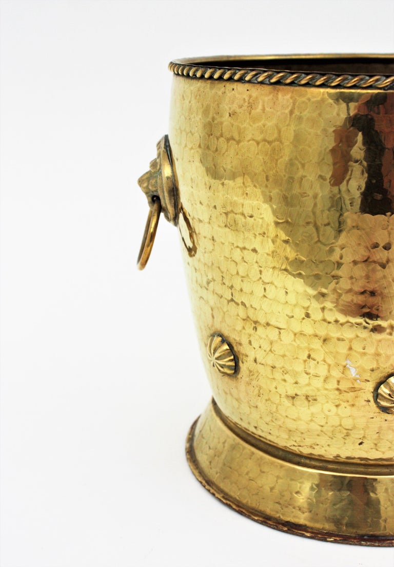 French Brass Champagne Cooler Ice Bucket with Lion Heads at 1stDibs