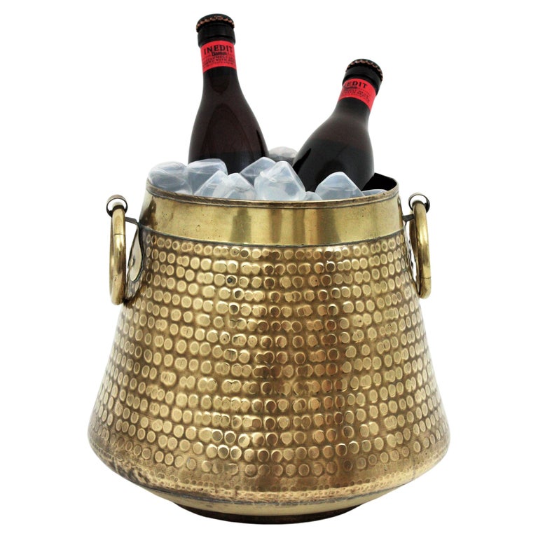French Brass Champagne Cooler Ice Bucket with Ring Handles For Sale at 1stDibs