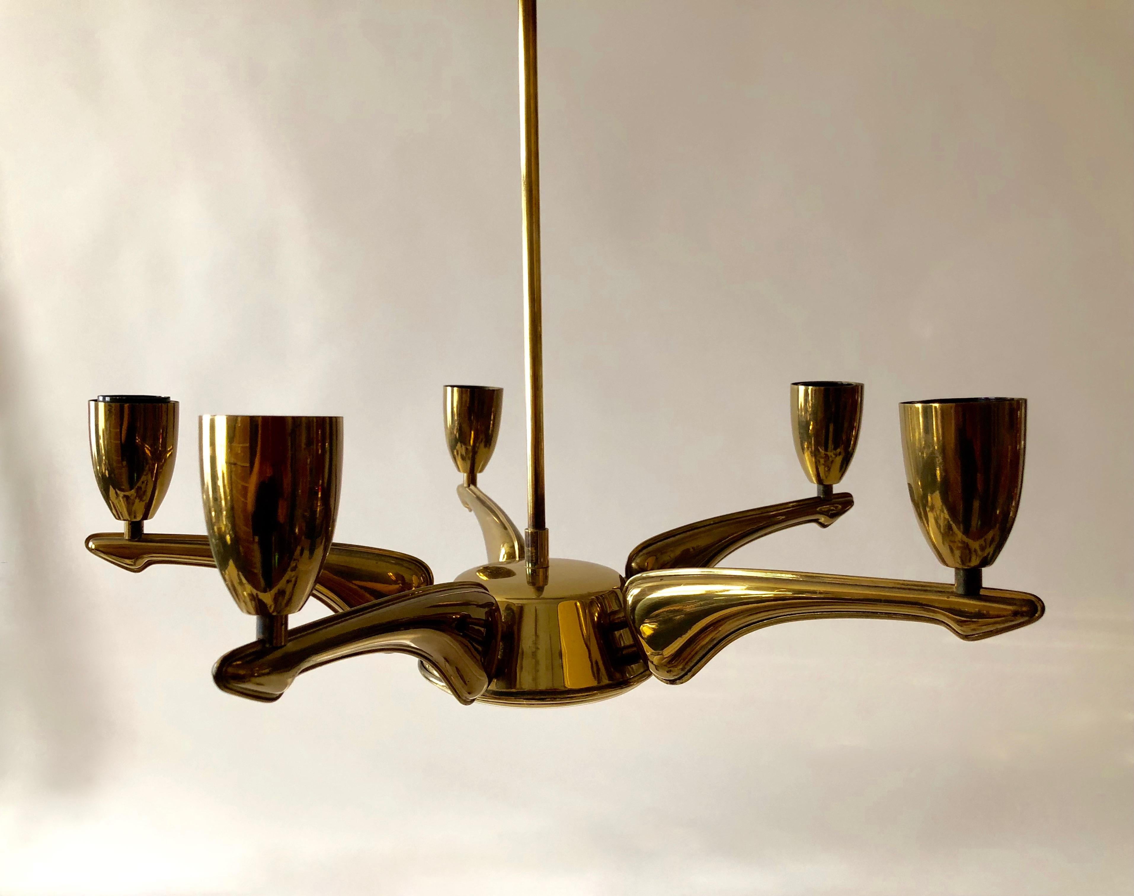 French Brass Chandelier from 1950s For Sale 4