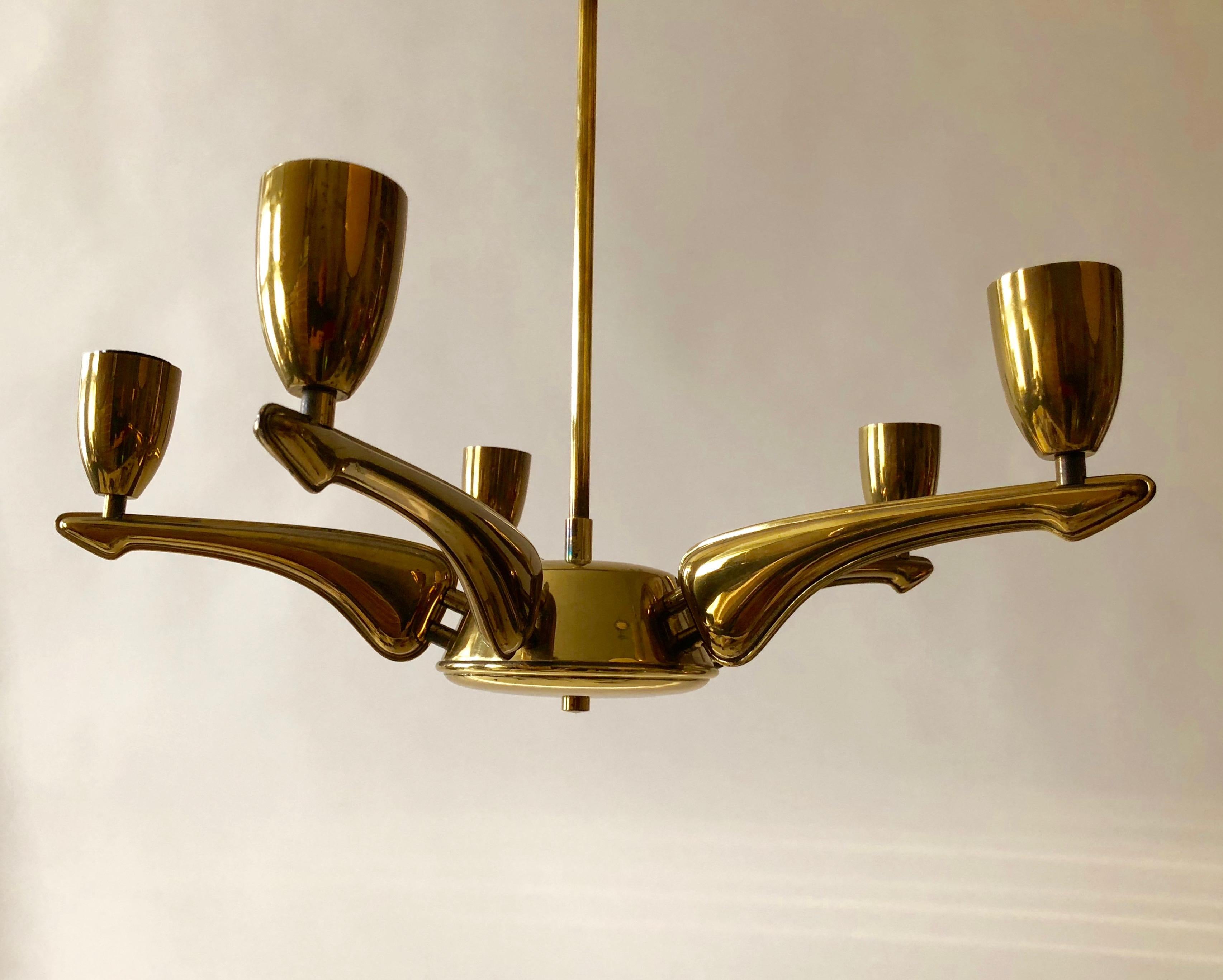 French Brass Chandelier from 1950s For Sale 5