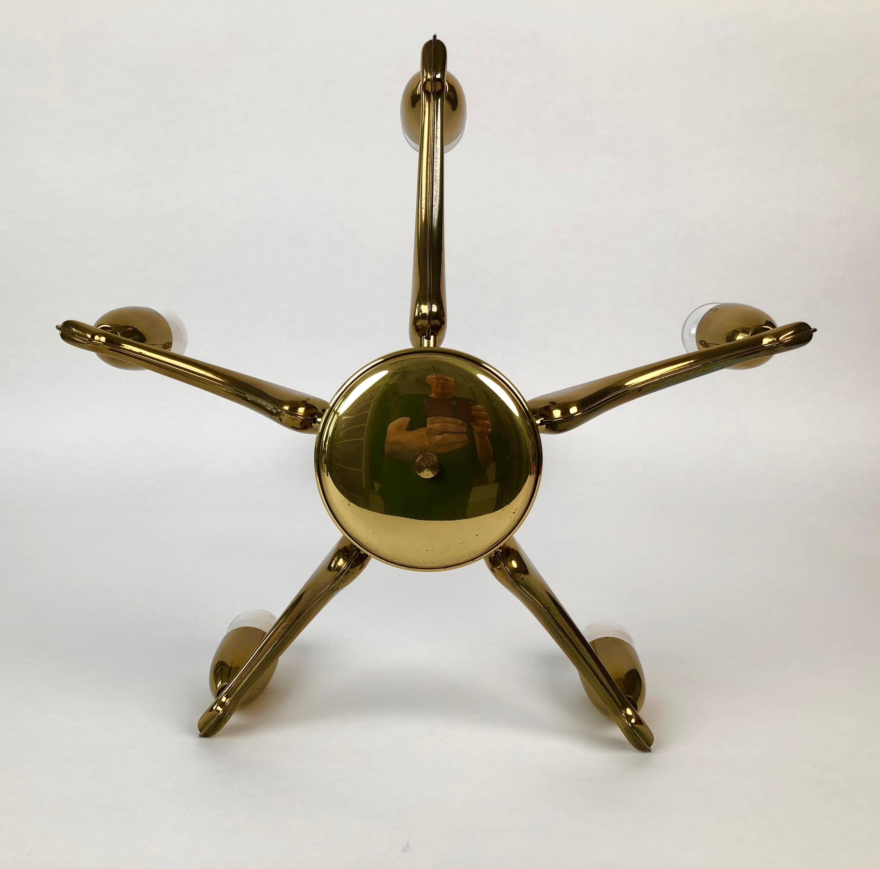 Mid-20th Century French Brass Chandelier from 1950s For Sale