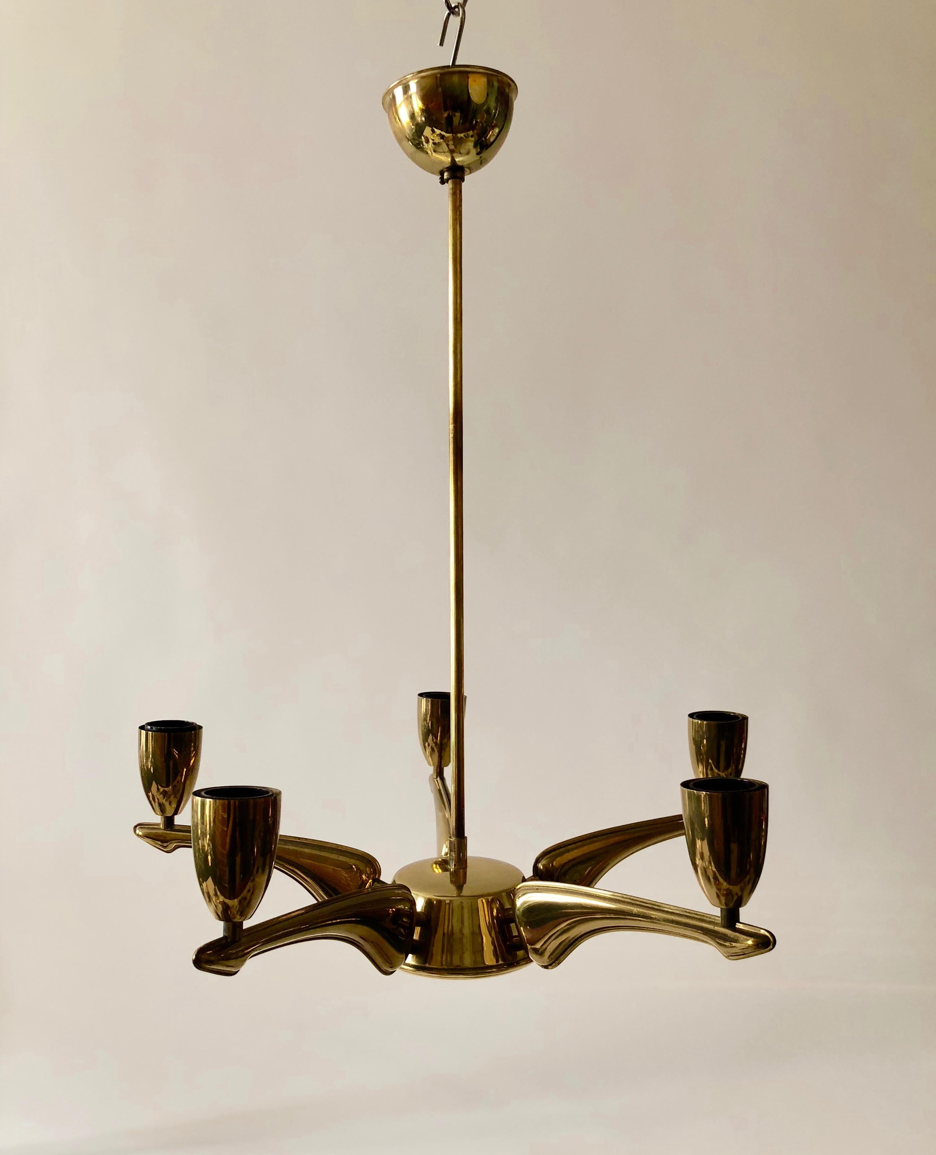 French Brass Chandelier from 1950s For Sale 1