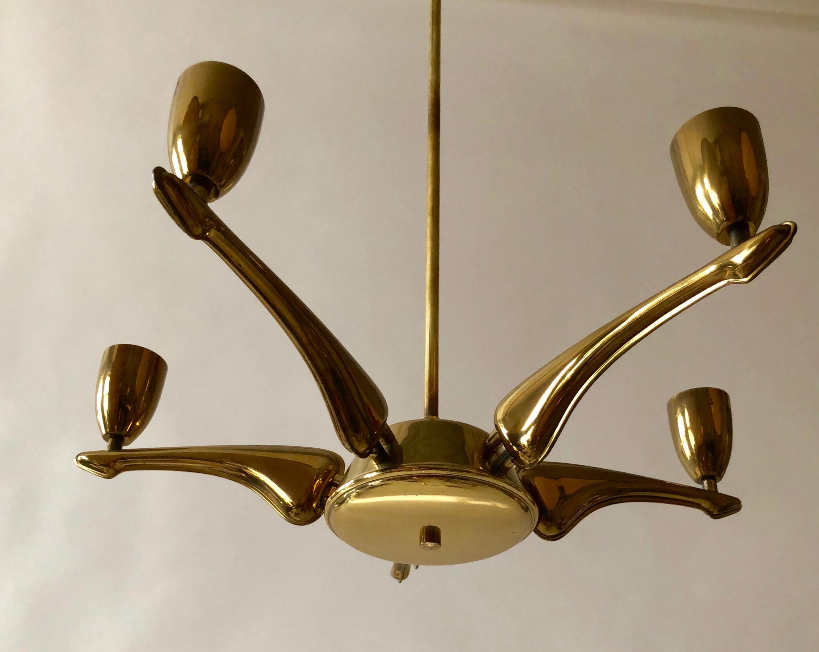 French Brass Chandelier from 1950s For Sale 2