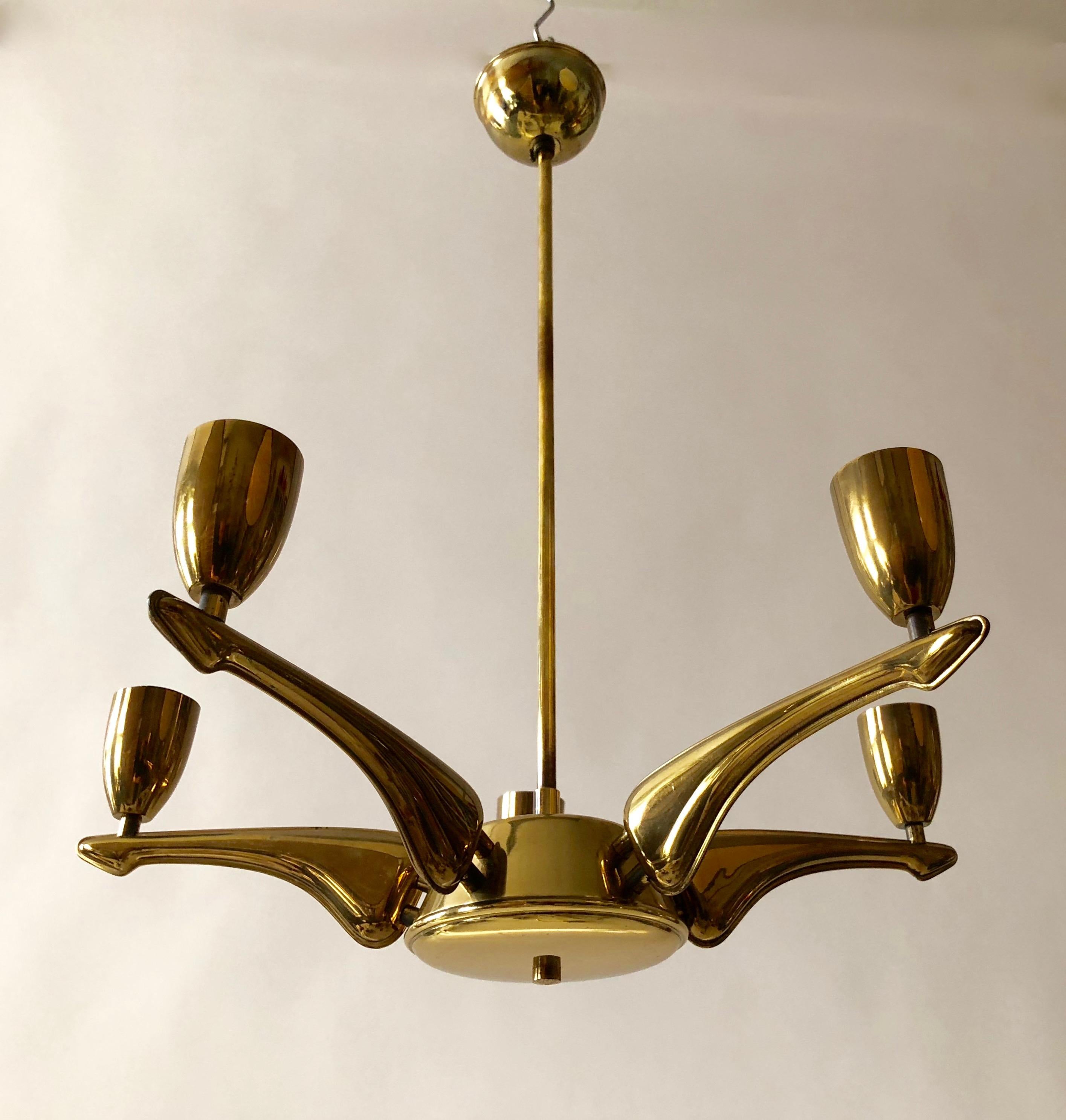 French Brass Chandelier from 1950s For Sale 3