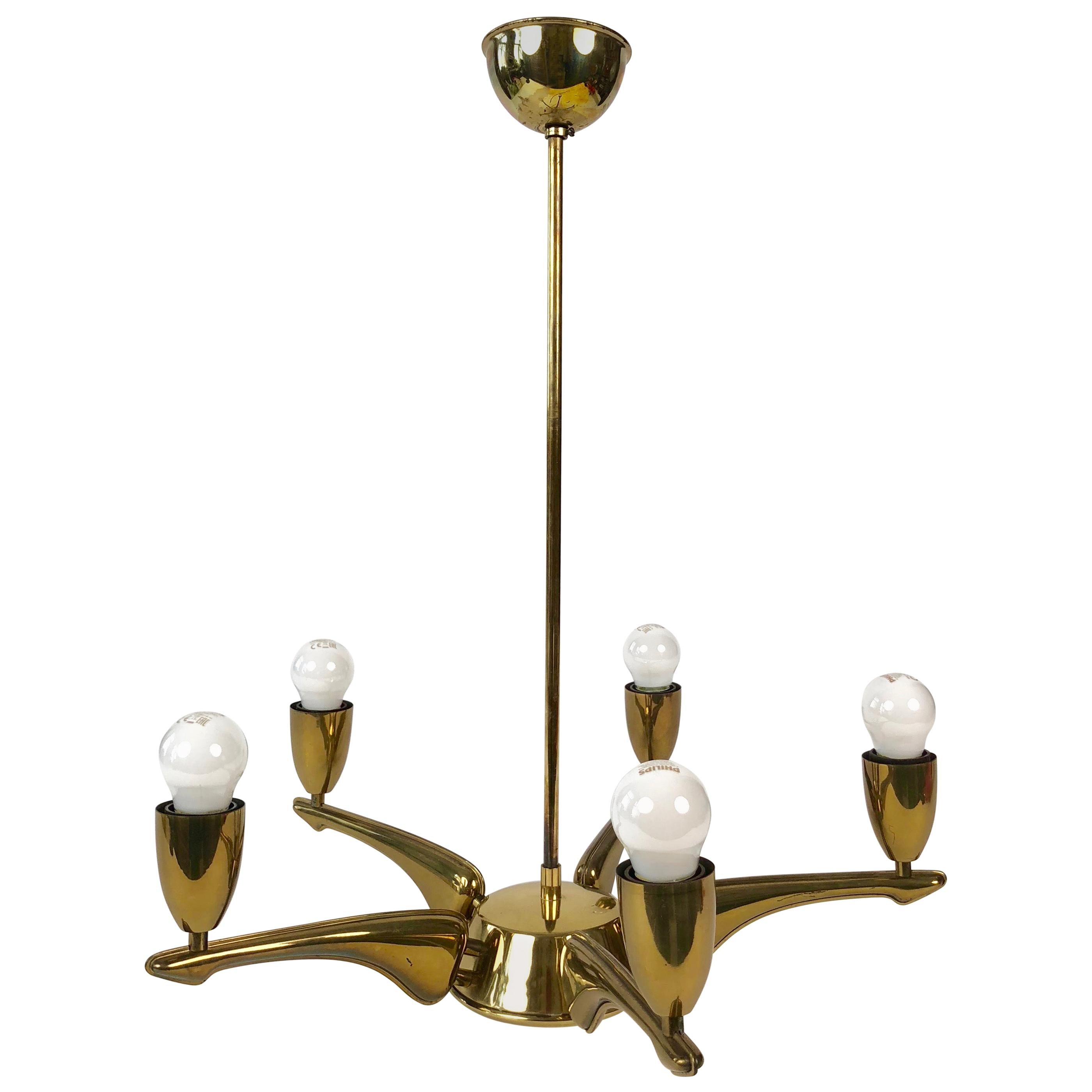 French Brass Chandelier from 1950s