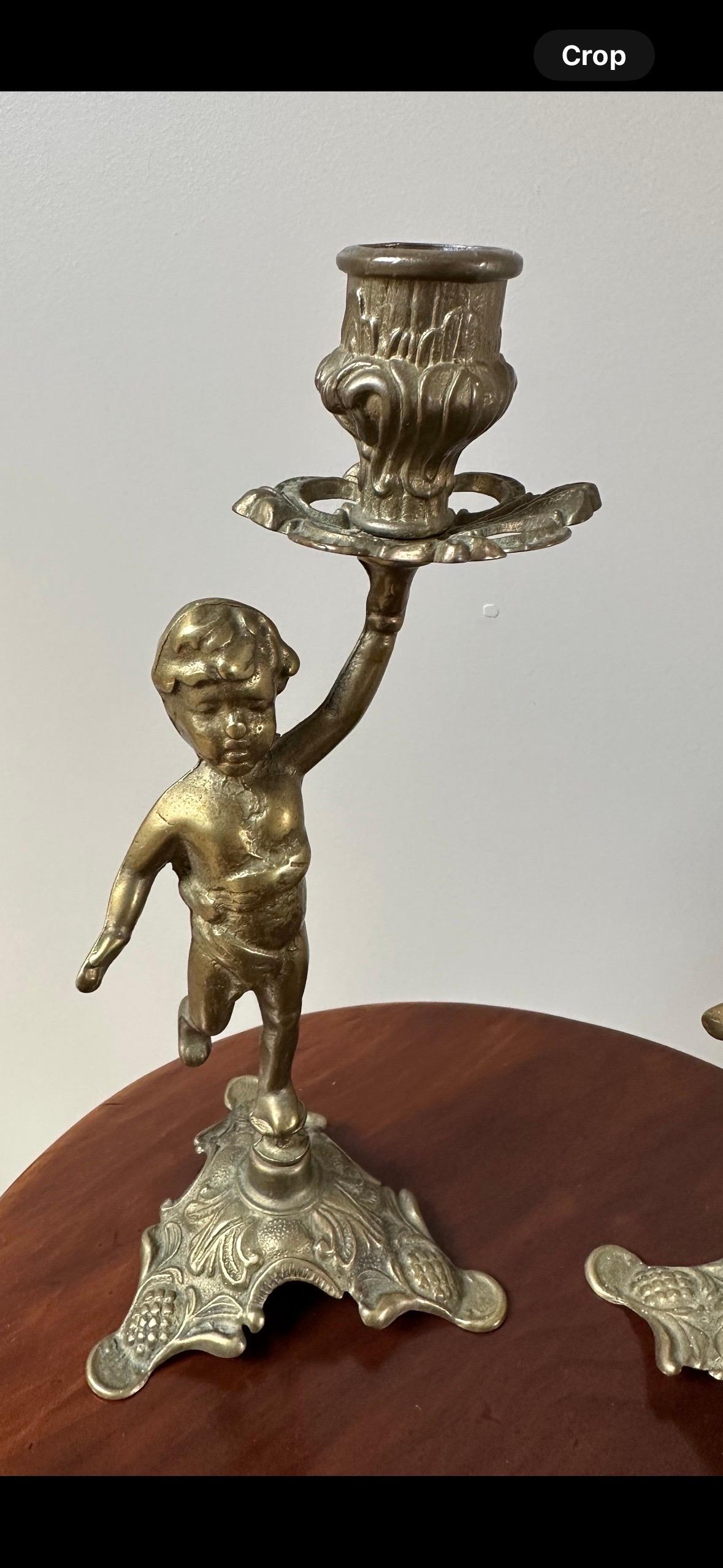 Portacandele Cherubini in ottone francese, set di 2 in vendita 9
