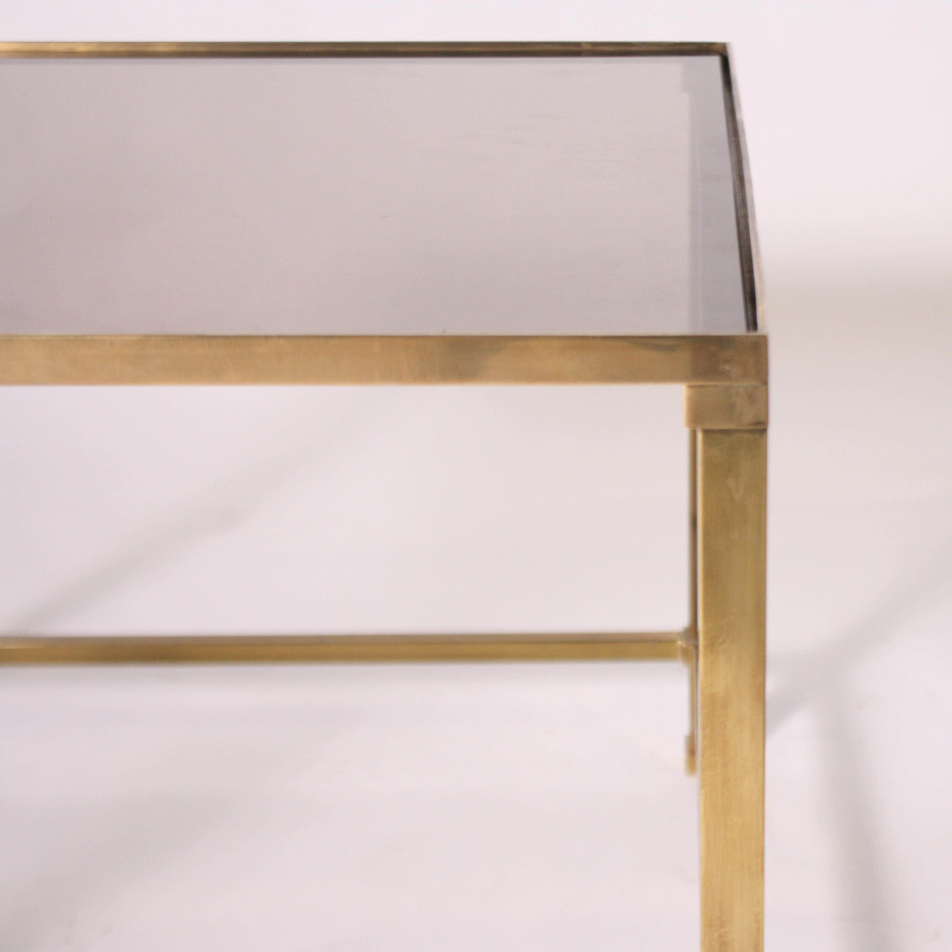 French brass cigarette table with opaline shelf, circa 1950.