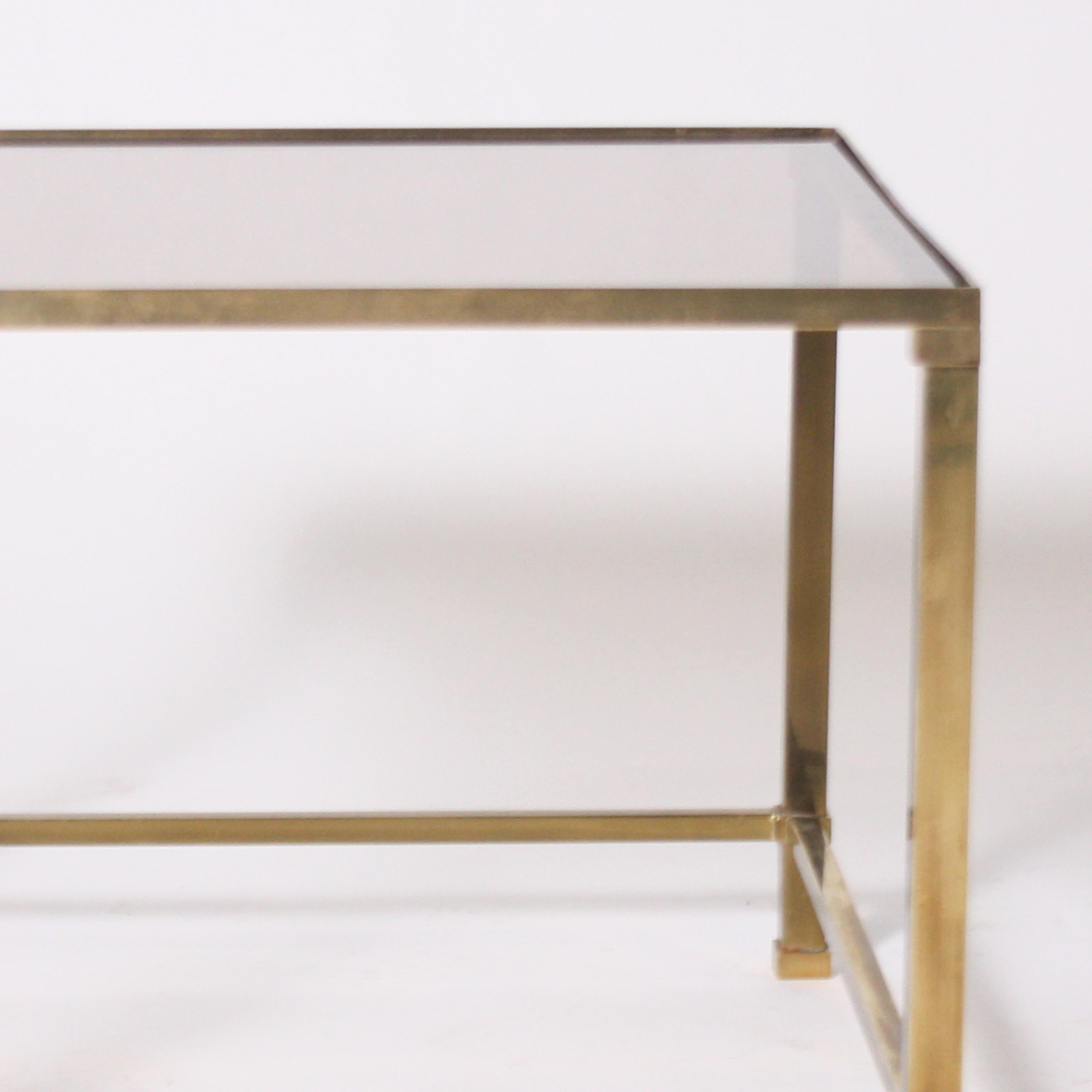 French Brass Cigarette Table with Opaline Shelf, circa 1950 2