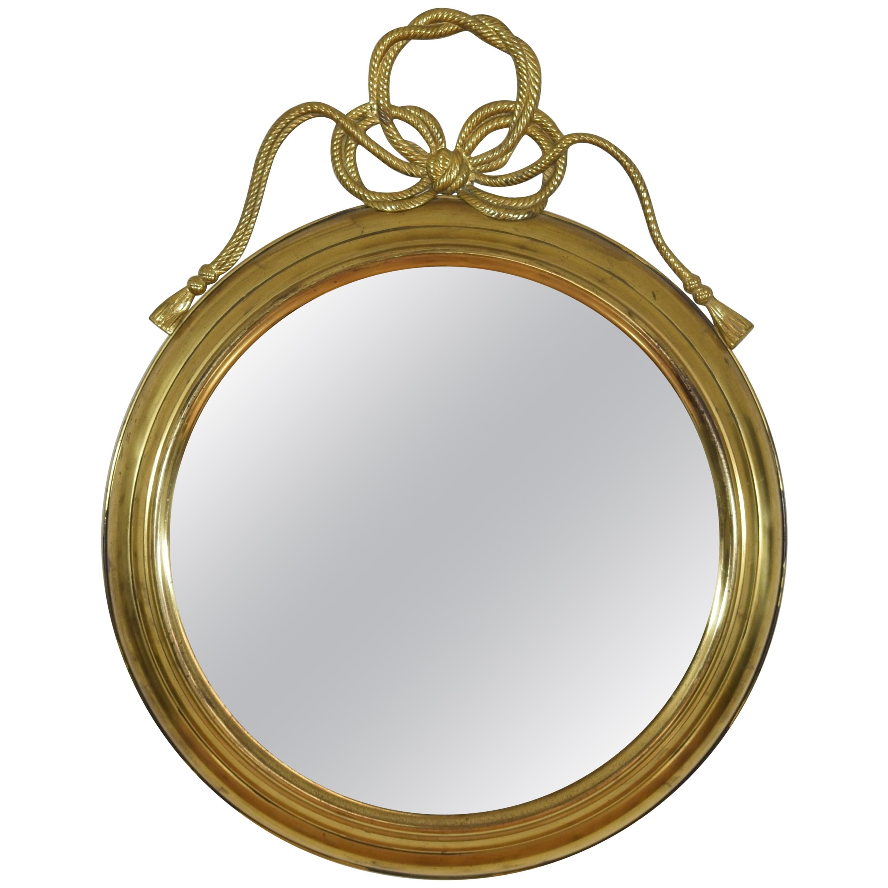 French Brass Circular Mirror in the Louis Philippe Style, Mid-20th Century