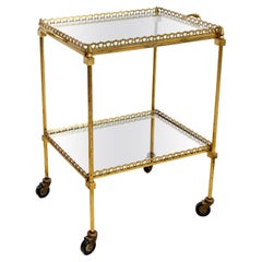 French Brass Cocktail Cart with Mirrored Glass Top, 1960s