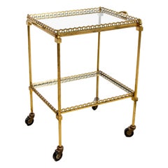 French Brass Cocktail Cart with Mirrored Glass Top, Maison Bagues Style. 