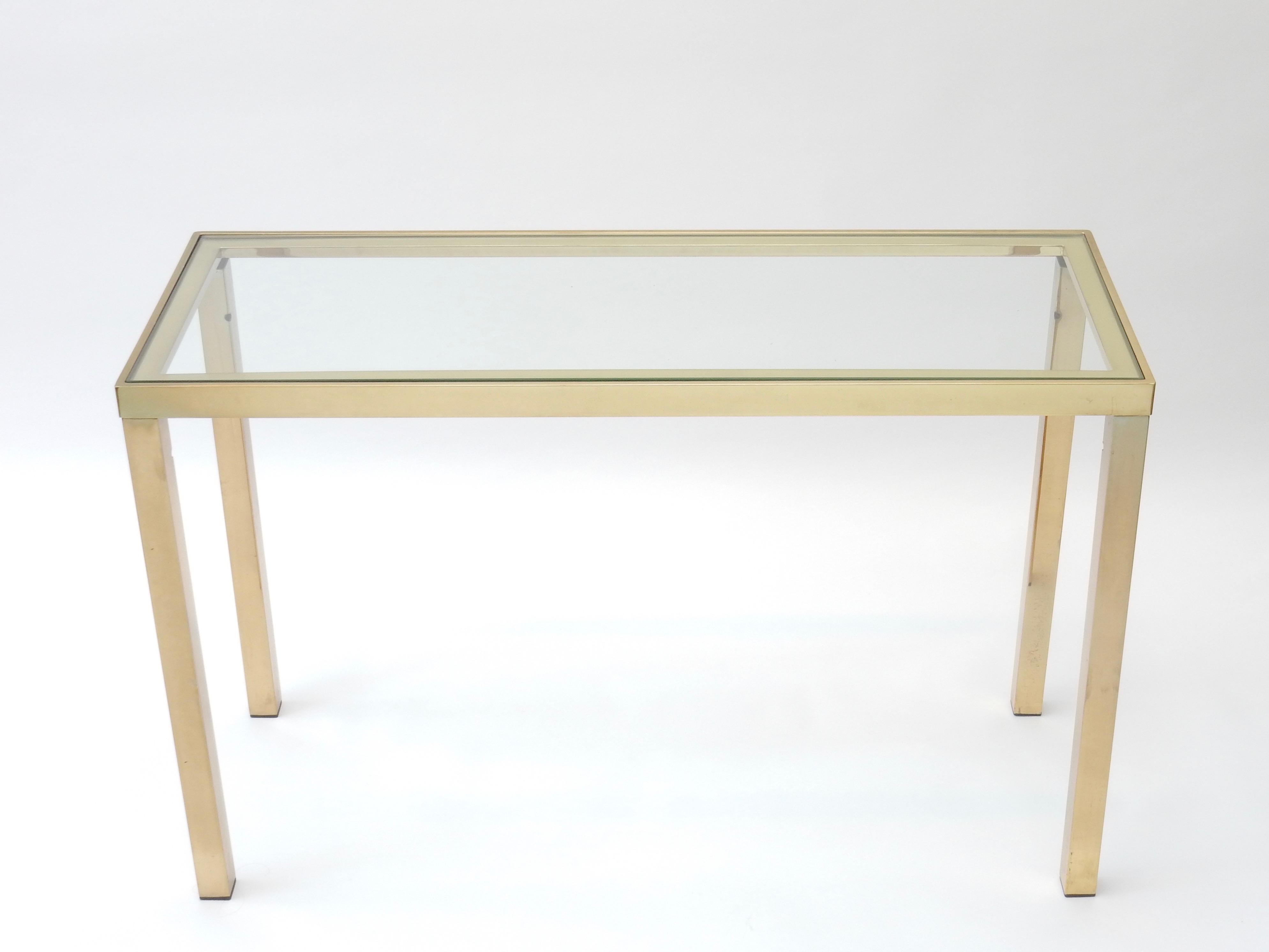 French brass console table with glass top, 1970s.