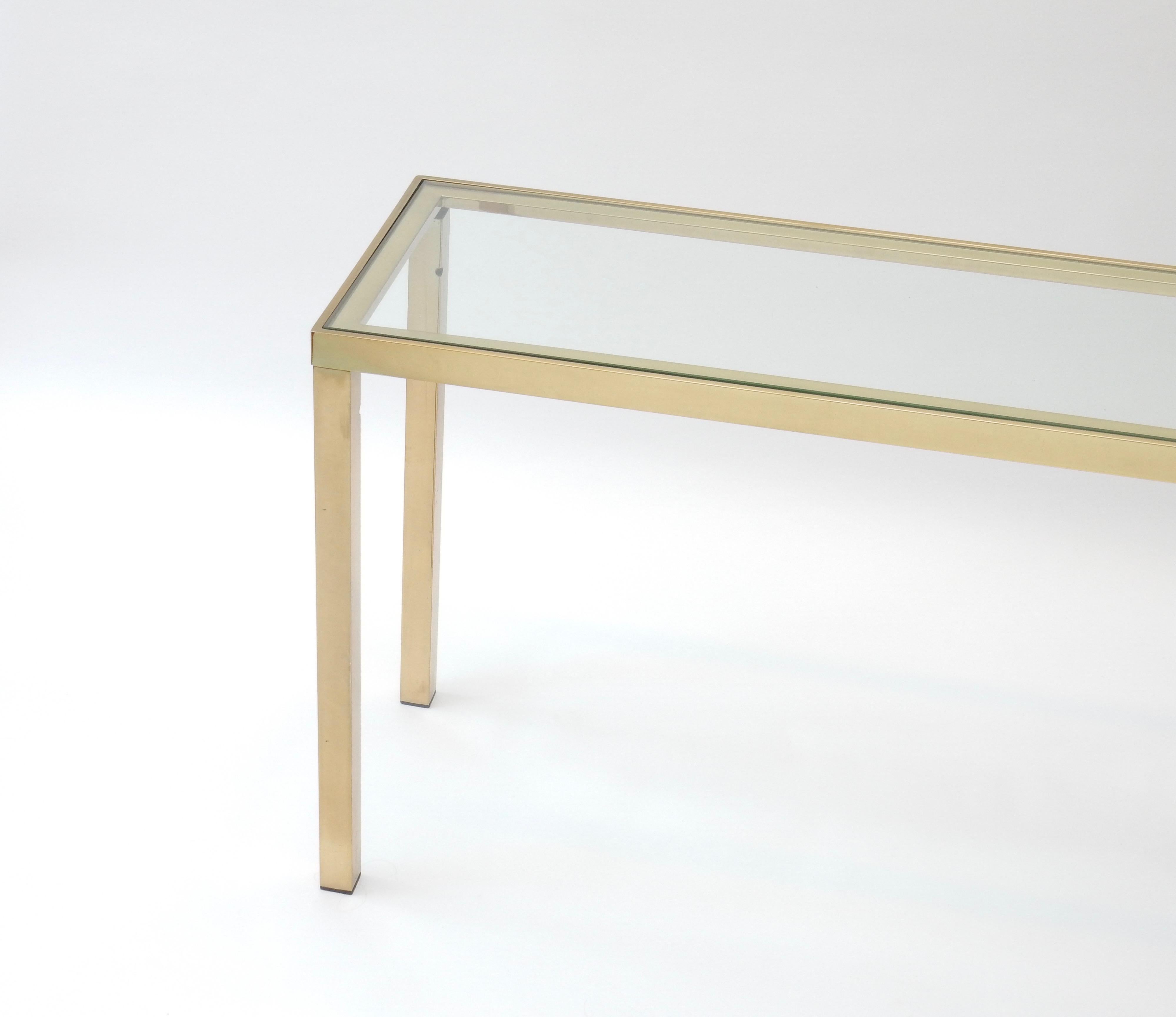 Mid-Century Modern French Brass Console Table with Glass Top, 1970s
