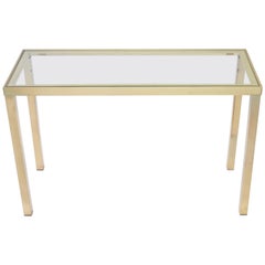 French Brass Console Table with Glass Top, 1970s
